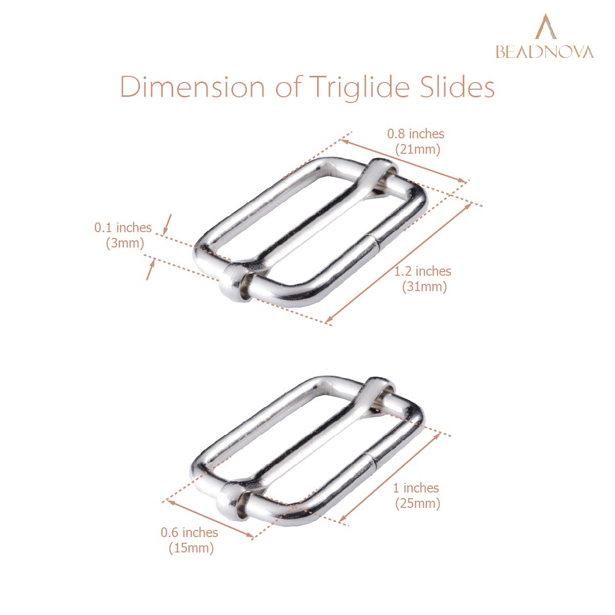BEADNOVA 1 Inch Adjustable Metal Triglide Slide Buckle for Straps, Belts, Backpacks & Handbags - DIY Webbing Slider (10 Pack, Silver) - Perfect for Outdoor Gear, Pet Collars & Crafting Projects
