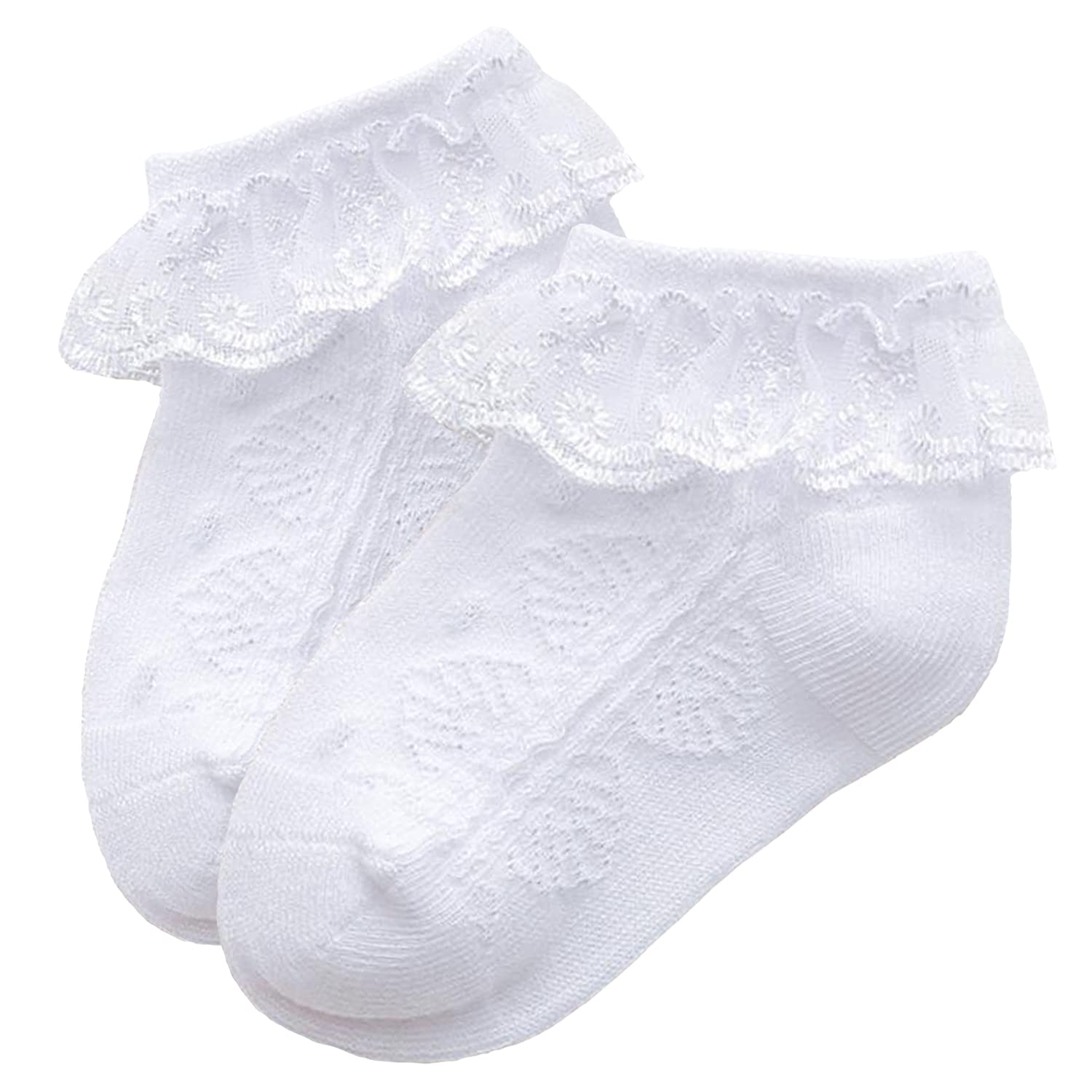 First Communion White Baptism Socks for Girls - Lace Ruffle Christening Socks for Baby Girls - Perfect for Baptism, Christening & Special Church Events