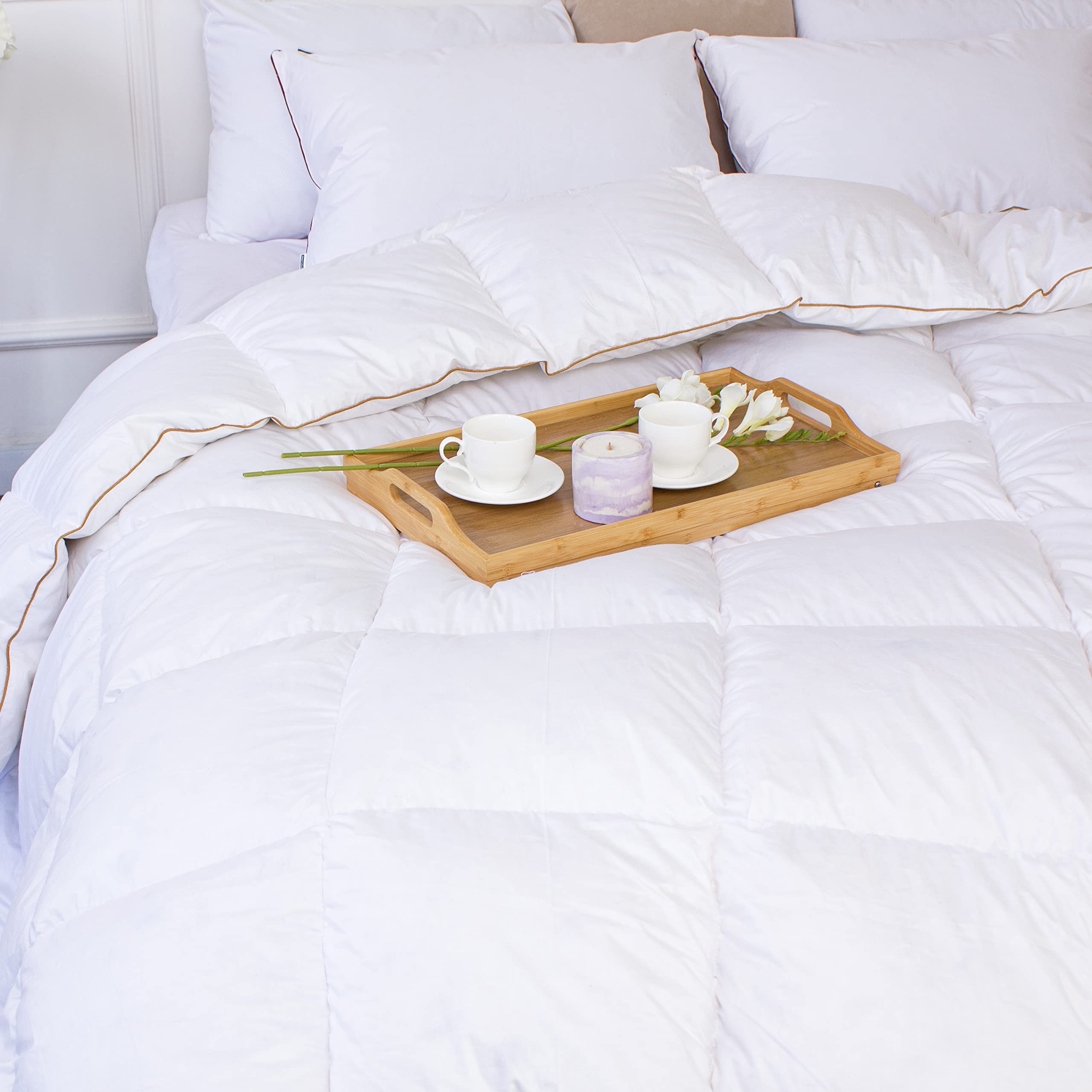 Premium 750 Fill Power White Goose Down Comforter - All-Season Luxury Feather Duvet Insert with 100% Natural Cotton Cover (Full Size, 2300g) for Bedroom, Guest Room & Hotel Use