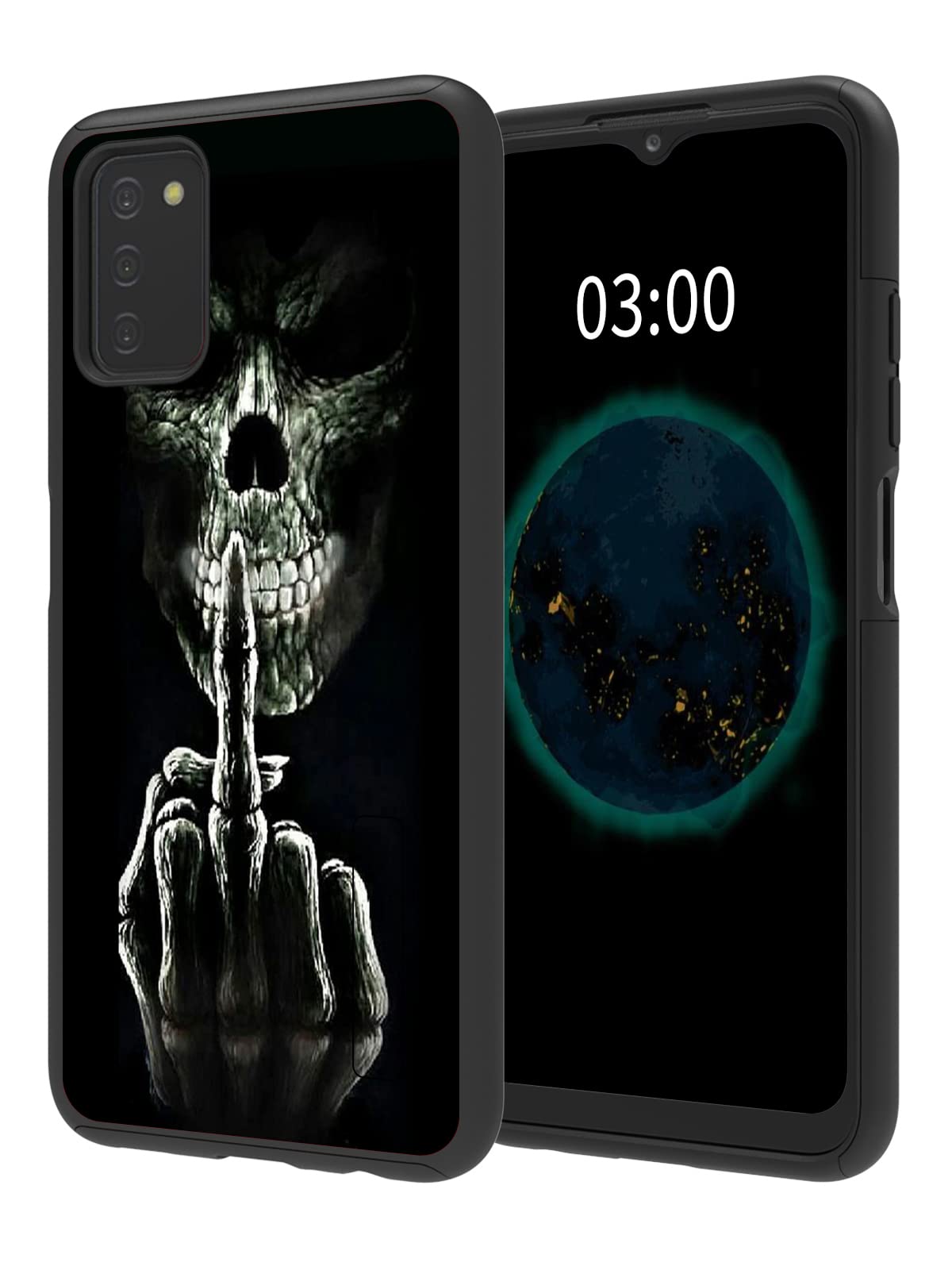 Samsung Galaxy A03S Case (6.5 inch 2021) - Hybrid Dual Layer Shockproof Protective Cover with Hard PC & Soft TPU | Skull Design | Perfect for Outdoor Activities, Work, and Daily Protection