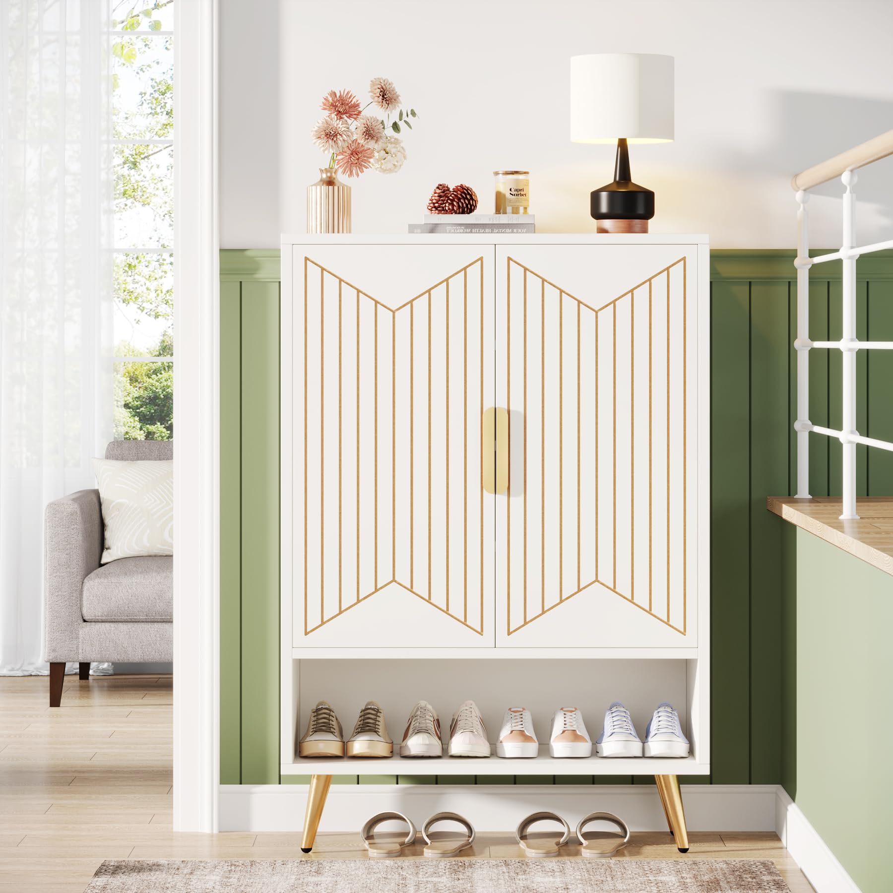 Tribesigns 6-Tier Wooden Shoe Storage Cabinet with Adjustable Shelves & Doors - Holds 25 Pairs of Shoes - Entryway, Hallway, Closet & Living Room Organizer (White) - Perfect for Small Spaces & Home Organization