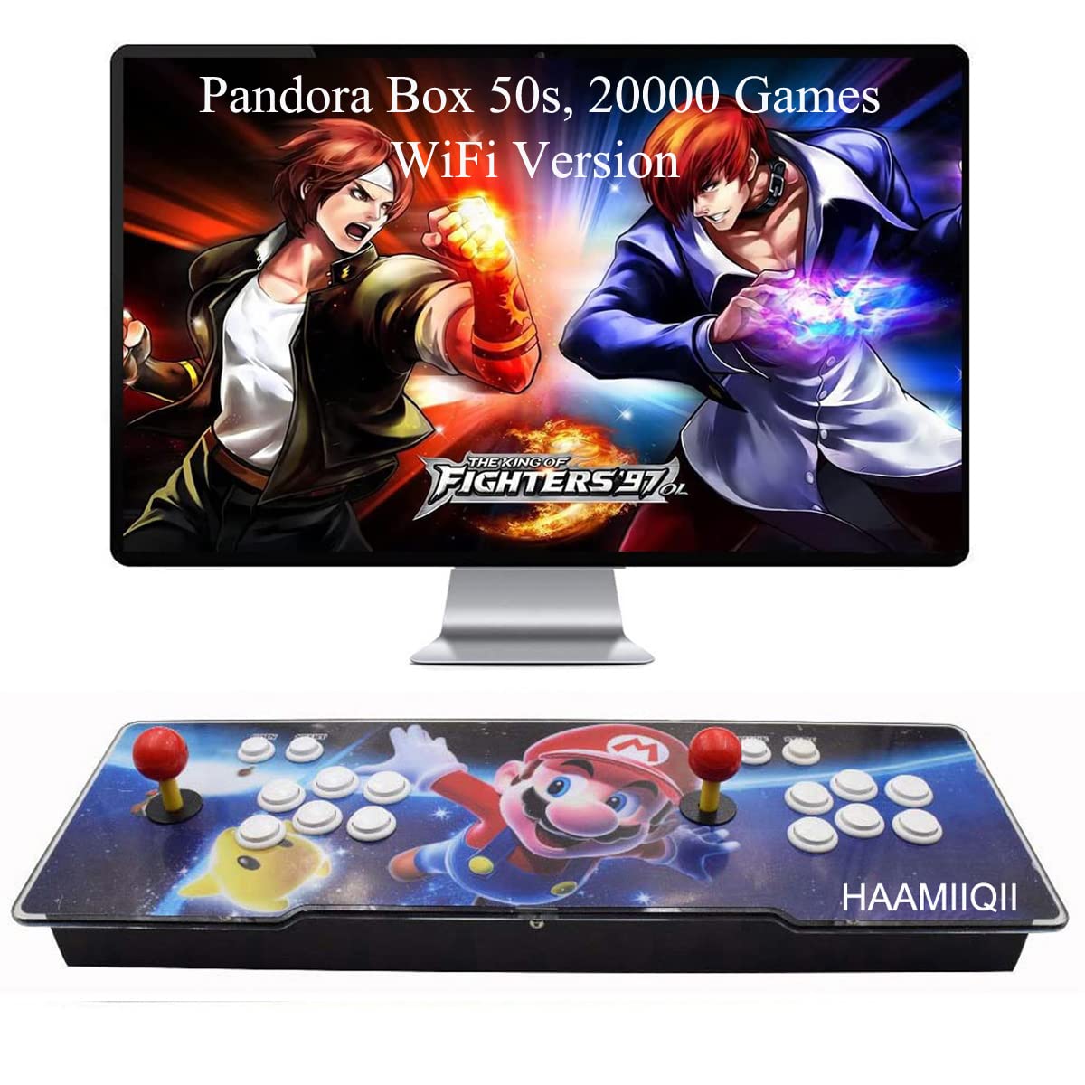 HAAMIIQII Pandora Box 50s Arcade Game Console - 20,000 Preloaded Games, WiFi Enabled, HD 1280x720P, 3D Gaming, Multiplayer (1-4 Players Online), Game Search/Save/Hide/Pause/Download Features, Favorite & Recent Lists - Perfect for Family Entertainment, Retro Gaming Parties & Home Arcade Setup