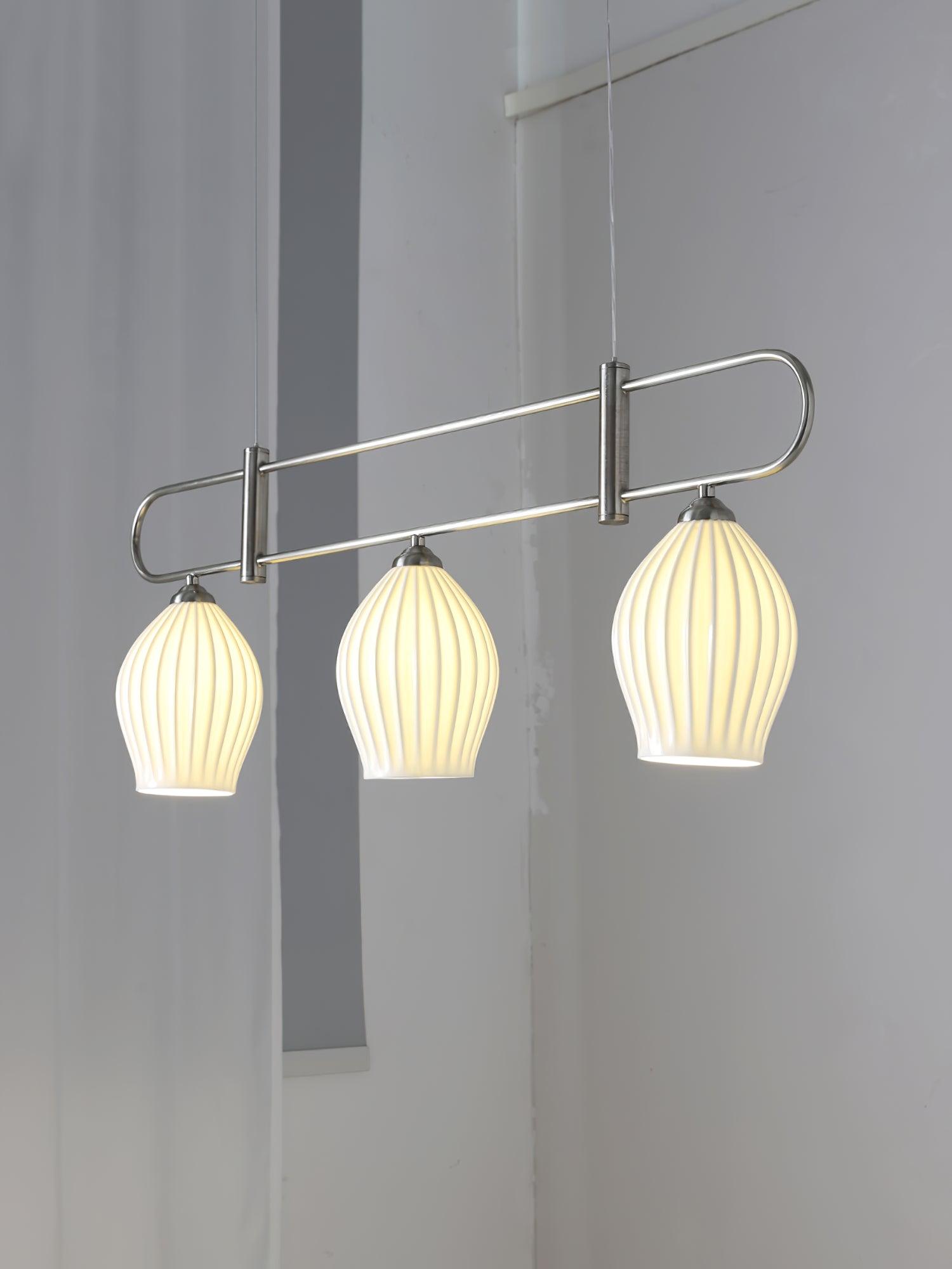 Modern Fin Pendant Light - Adjustable Hanging Ceiling Lamp for Kitchen Island, Dining Room & Bedroom | Industrial Style Lighting Fixture with Vintage Edison Bulbs