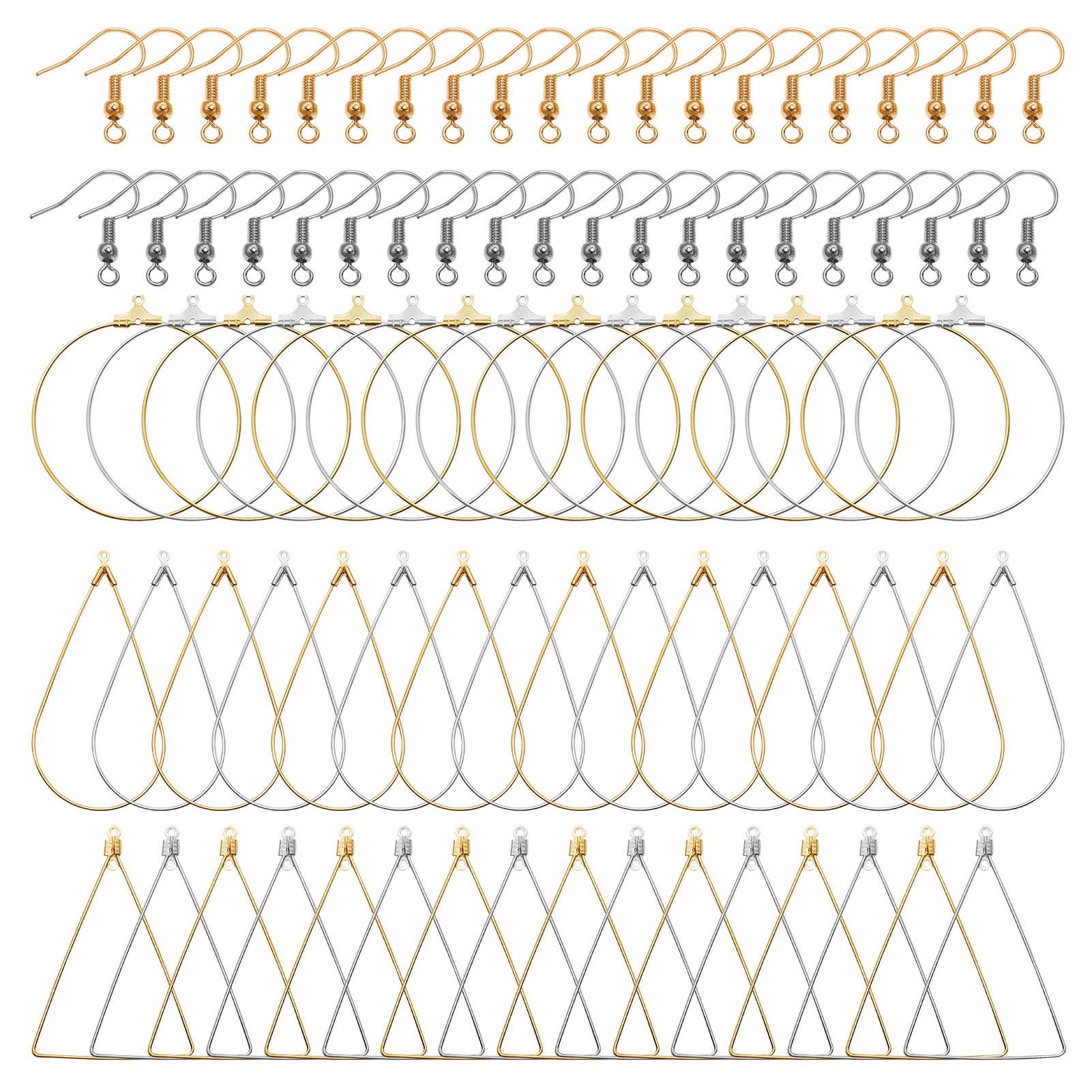 96Pcs Earring Hoop Set for Jewelry Making - Triangle, Teardrop & Round Beading Hoops with 200Pcs Ear Wires - DIY Craft Earring Supplies for Women, Gift Making & Handmade Jewelry Business