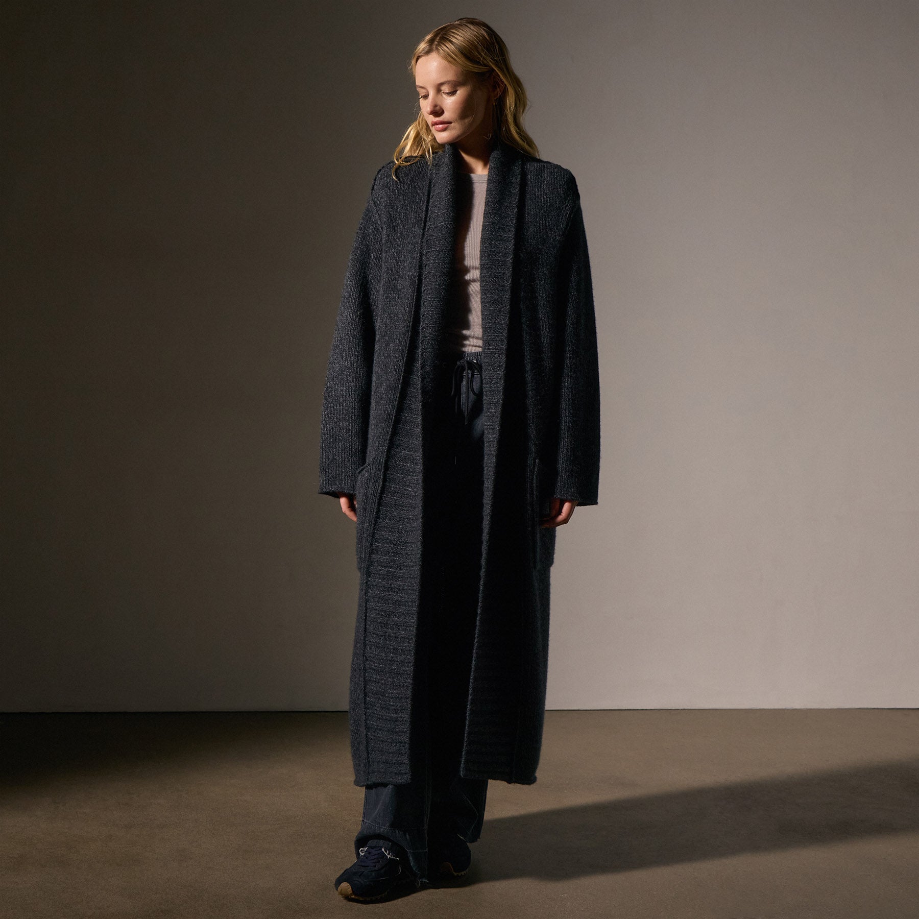 Chunky Knit Cashmere Marl Cardigan for Women - Soft & Warm Winter Sweater - Charcoal Marl - Cozy Lounge & Office Wear