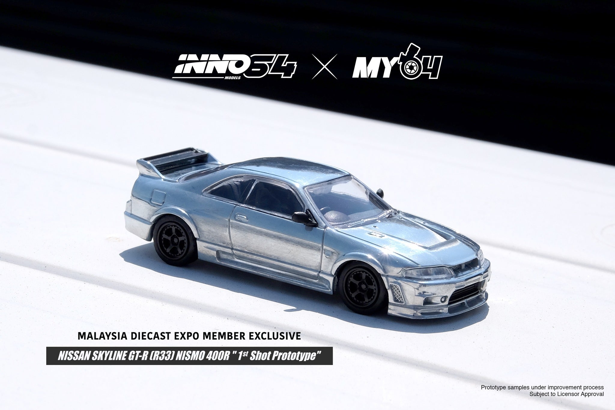 INNO64 1:64 Scale Nissan Skyline GTR R33 400R Diecast Model Car - Limited Malaysia Expo 2022 Raw Metal Edition | Collectible Miniature for Display, Racing Enthusiasts, and Car Lovers
