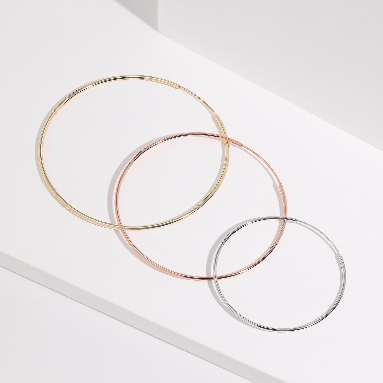 Meissa 925 Sterling Silver Thin Hoop Earrings for Women & Girls - Rose Gold Plated Large Loop Earrings, Lightweight Big Circle Earrings (60mm) - Perfect for Everyday Wear, Parties & Gifts