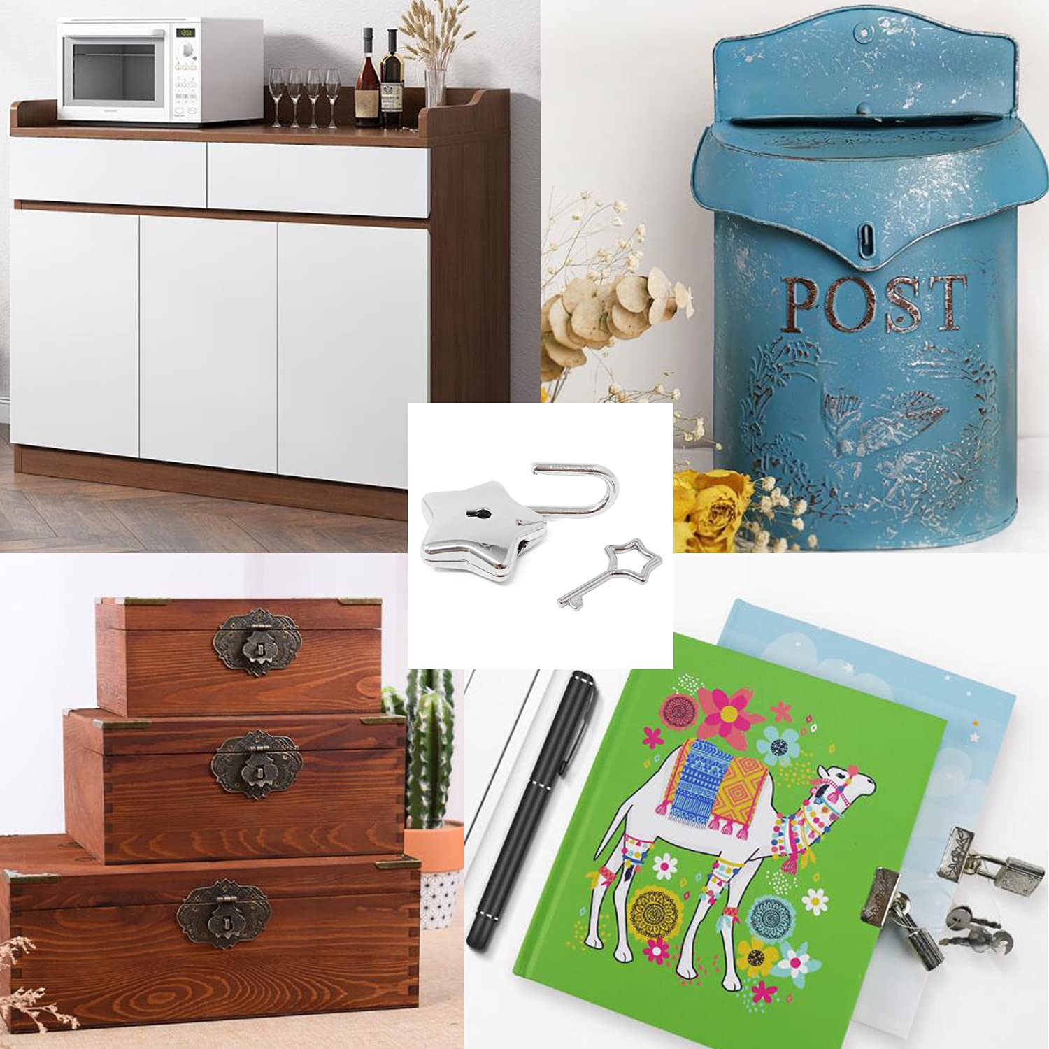 Mini Silver Star Padlock with Key - Secure Jewelry Box, Purse, Handbag, Cabinet, Luggage & More - Perfect for Travel, Home Storage & Gift Giving