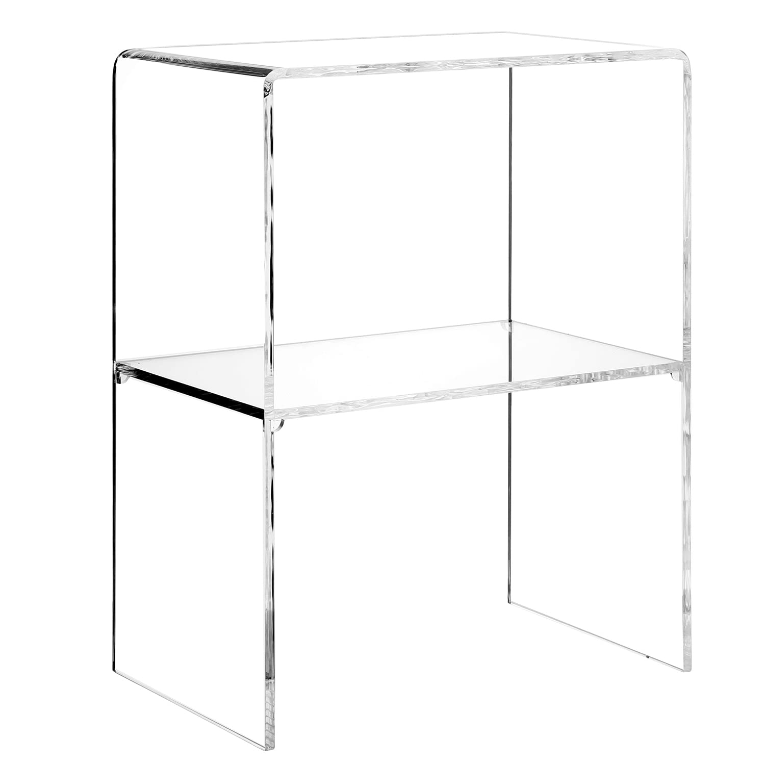 24 Inch Clear Acrylic End Table with 2-Tier Shelf - Modern Living Room Side Table & Bedroom Nightstand - Stylish Home Decor for Small Spaces, Dorm Rooms & Apartment Living