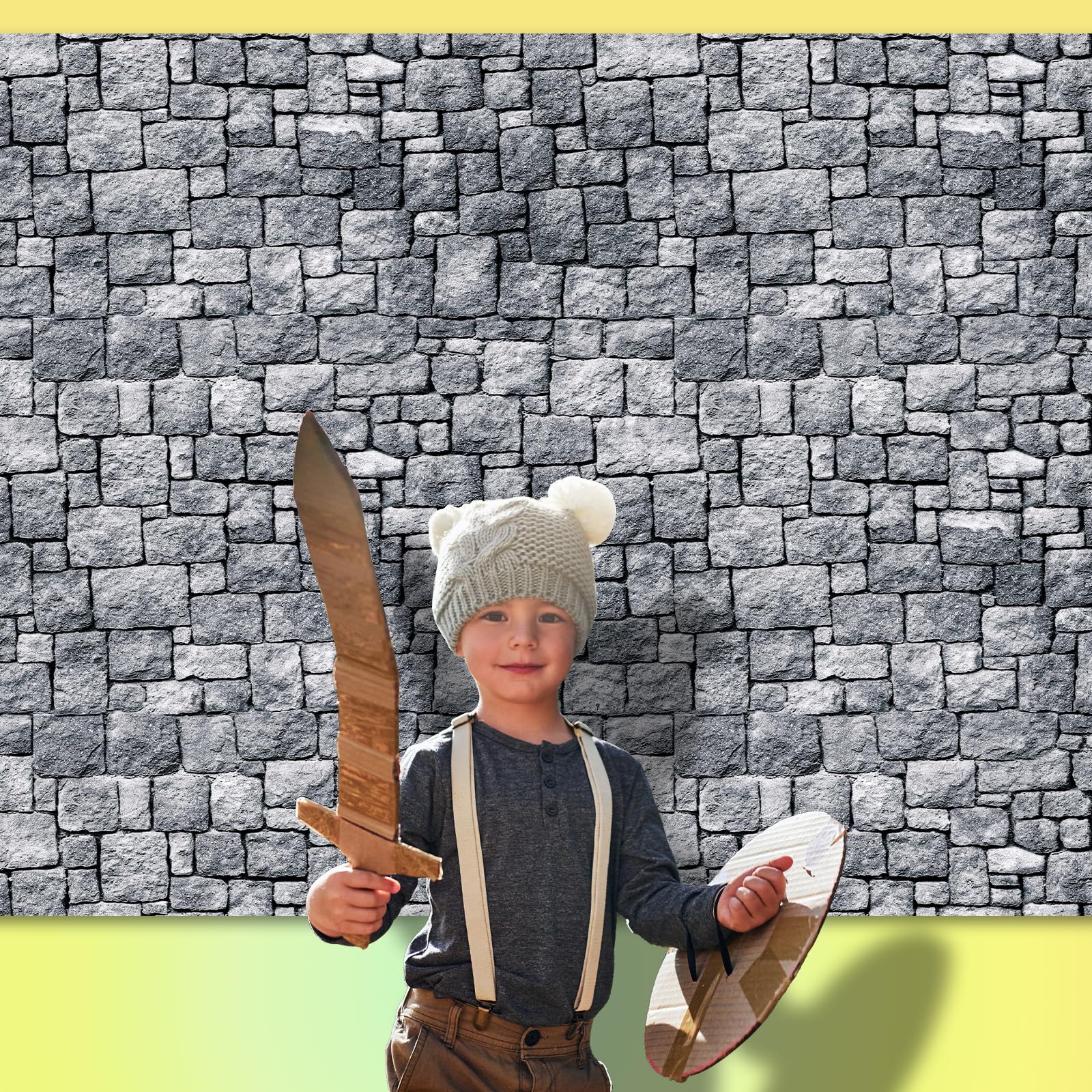 7x5FT Brick Stone Wall Backdrop | 84x60Inch Medieval Castle Background for Photography, Theater, and Home Decor