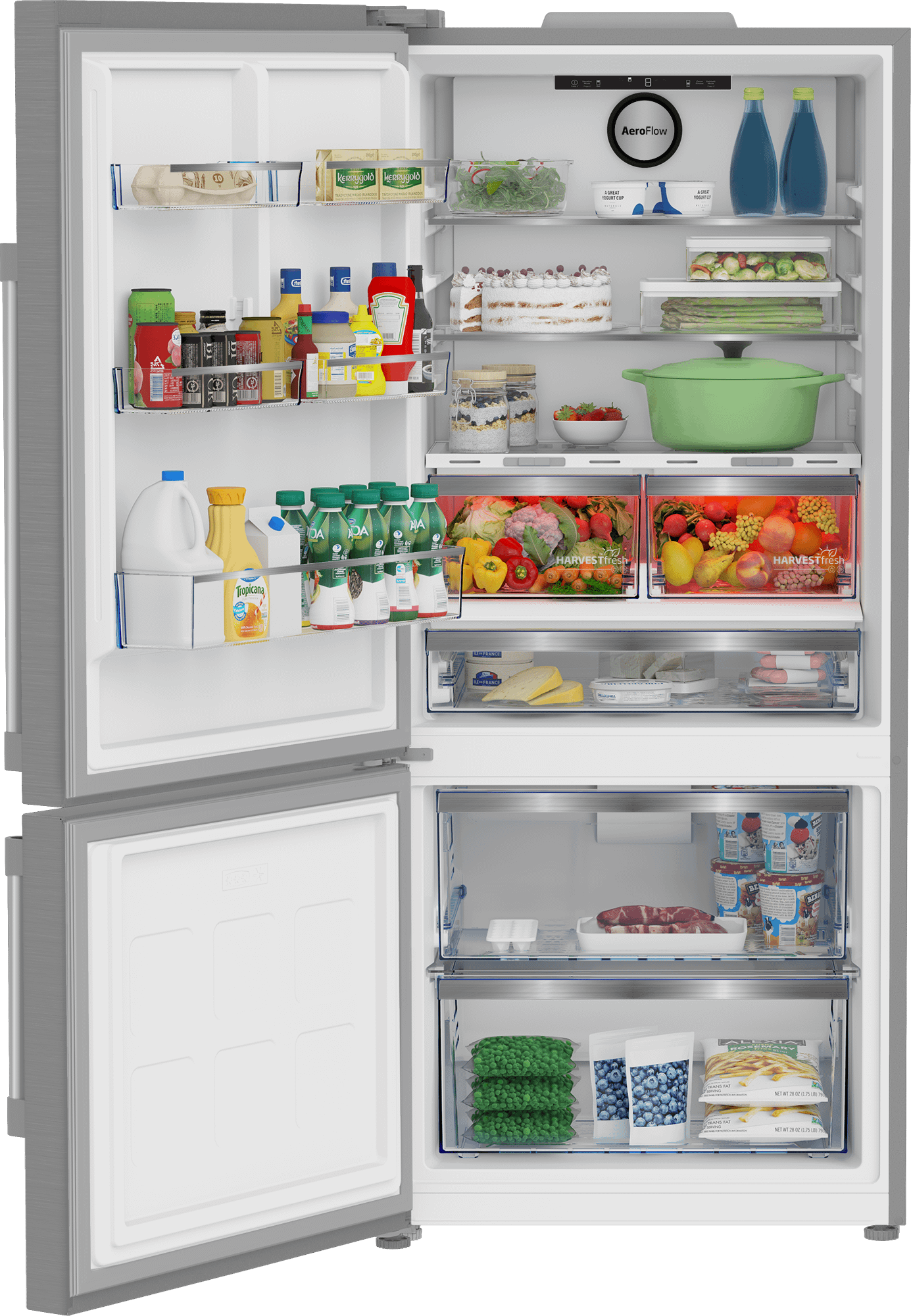 Beko BFBF30216SSL 30-Inch Bottom Freezer Refrigerator - Energy Efficient Stainless Steel French Door Fridge for Kitchen, Home & Office Use
