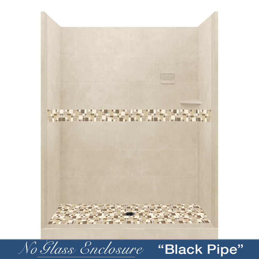 60 Alcove Desert Sand Sistine Stone & Tuscany Mosaic Accent Tile - DIY Shower Remodel Kit for Bathroom Renovation | Waterproof & Easy Installation Backsplash