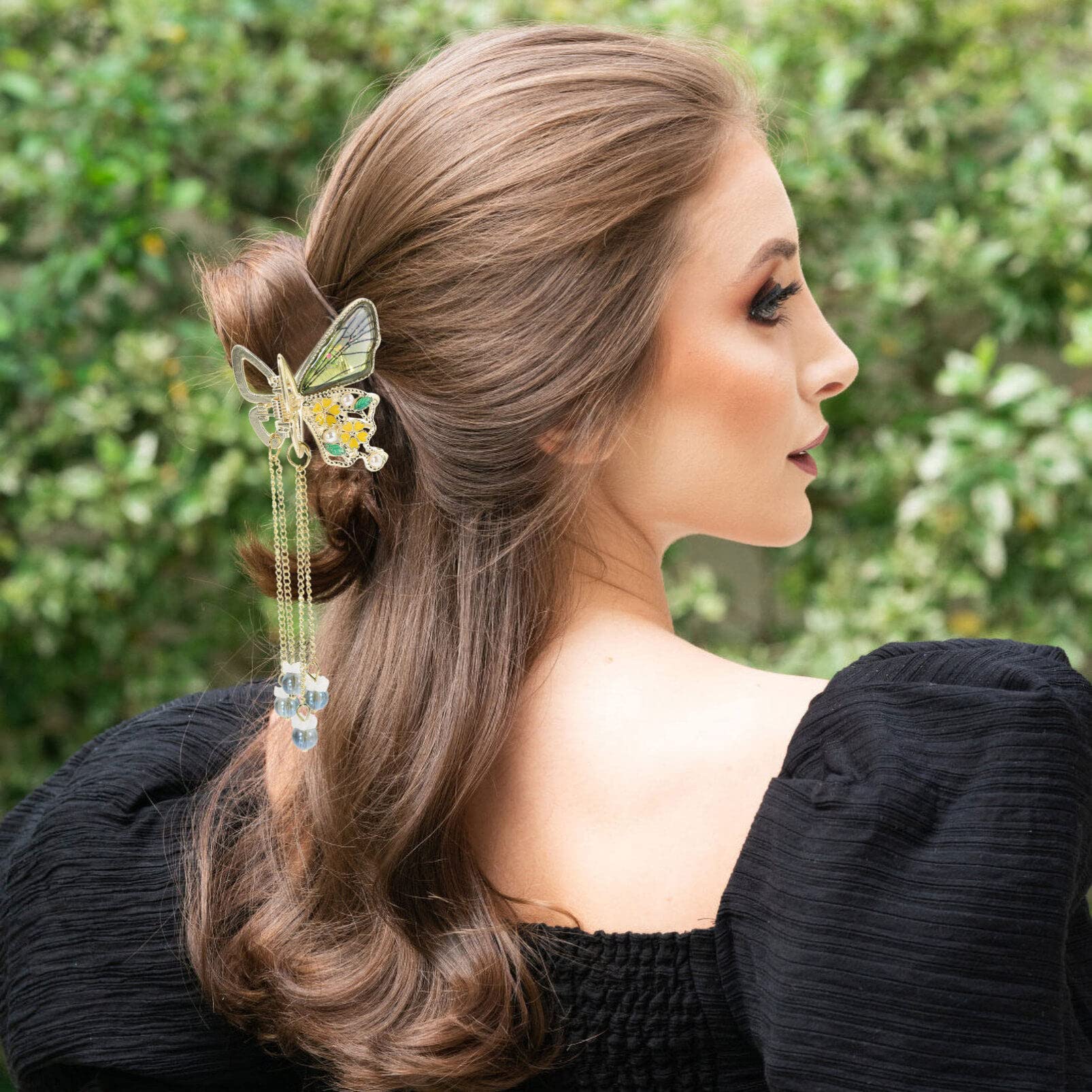 Excluzo Tassel Hair Claw Clips for Women & Girls - Yellow Hair Jaw Clips for Ponytail, Bun & Updo Hairstyles - Fashion Hair Accessories for Daily Use, Parties & Weddings