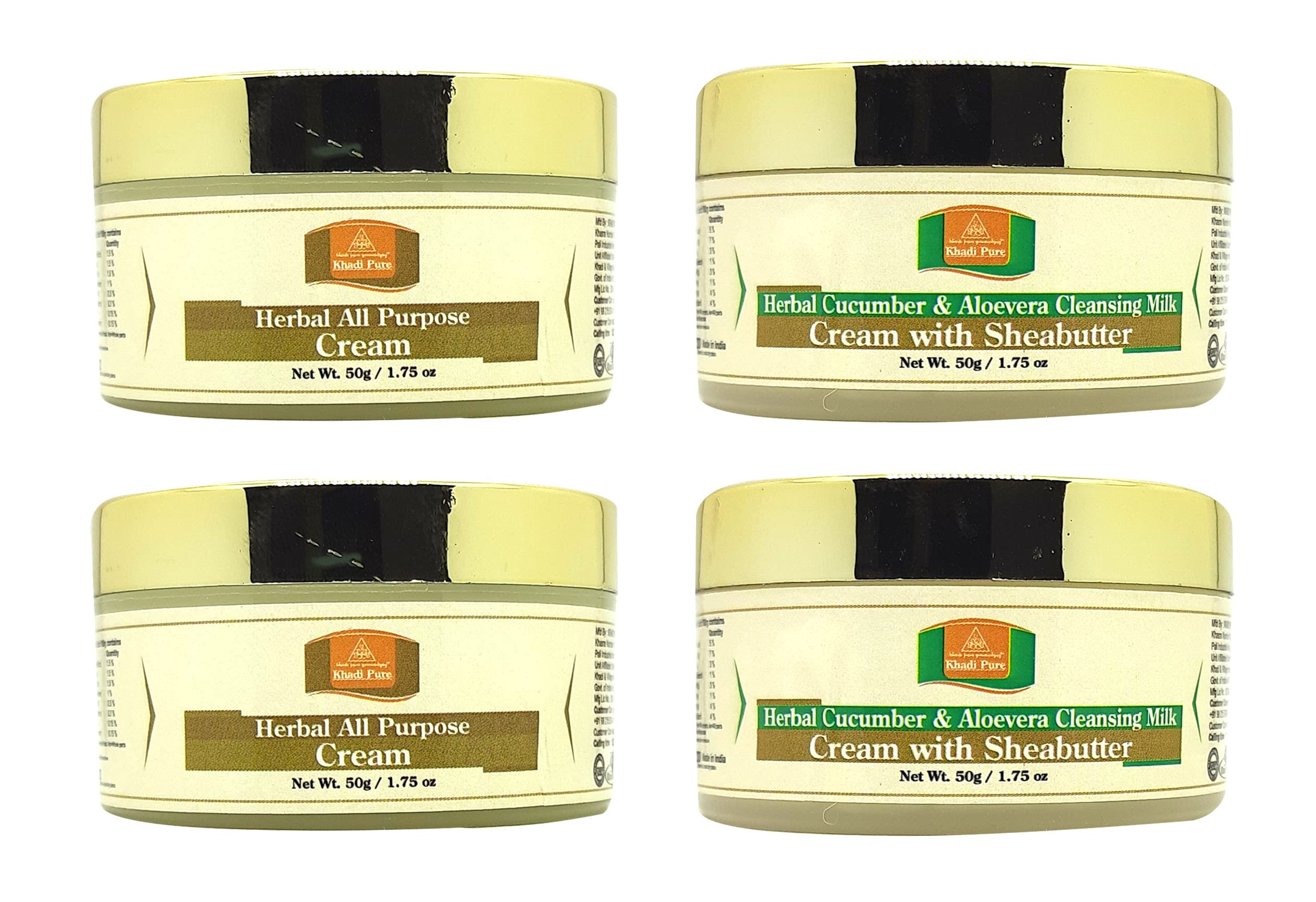 Khadi Pure All Purpose & Cucumber Aloe Vera Cleansing Milk Cream - 50g (Pack of 4) | Natural Face Wash for Glowing Skin | Daily Cleansing & Moisturizing for All Skin Types | Perfect for Morning & Night Skincare Routine