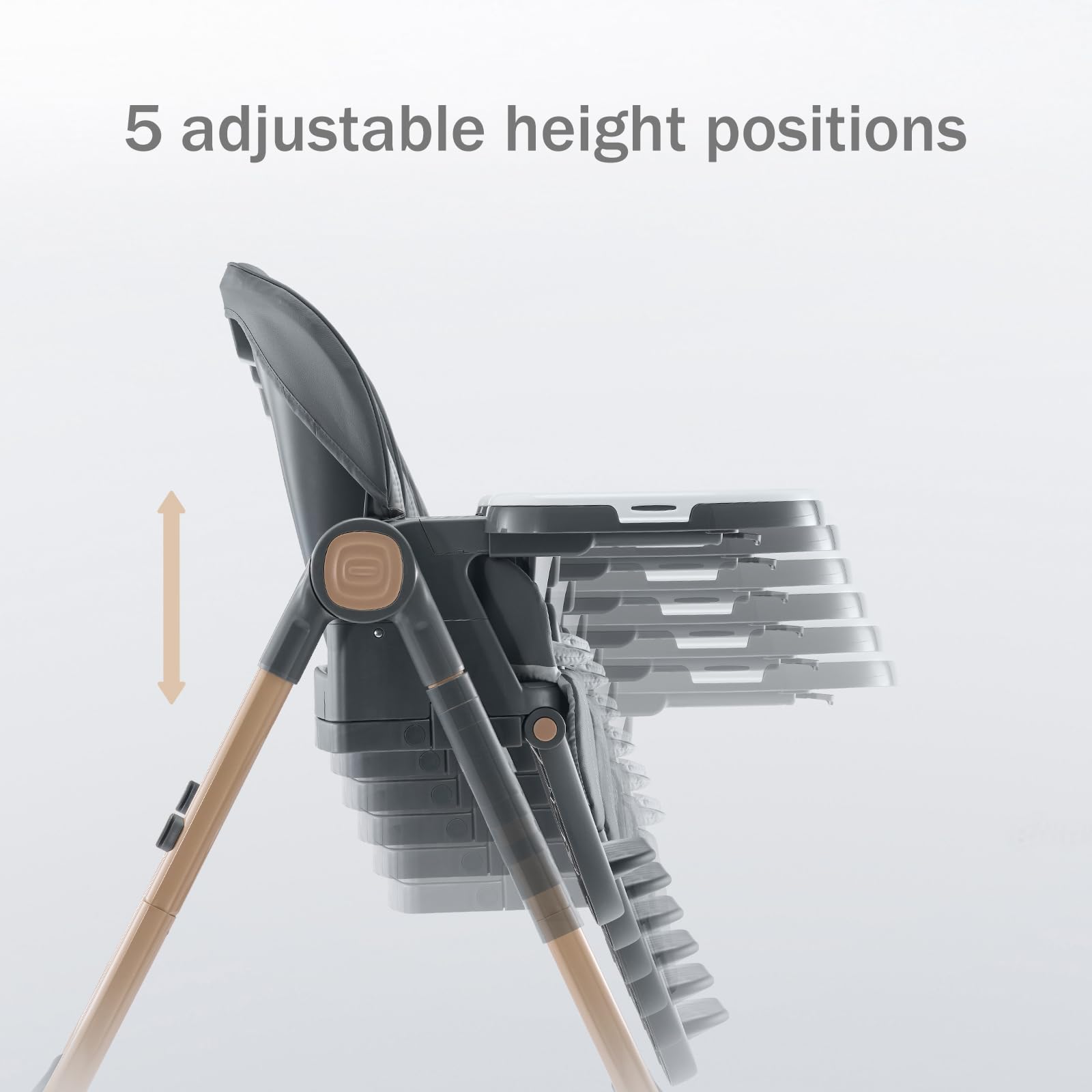 6 in 1 Convertible Baby High Chair with Tray - Foldable Toddler Booster Seat for Dining Table, Portable Feeding Chair with 4 Wheels & Dishwasher Safe Tray (Gold-Grey) - Perfect for Home, Restaurant & Travel Use