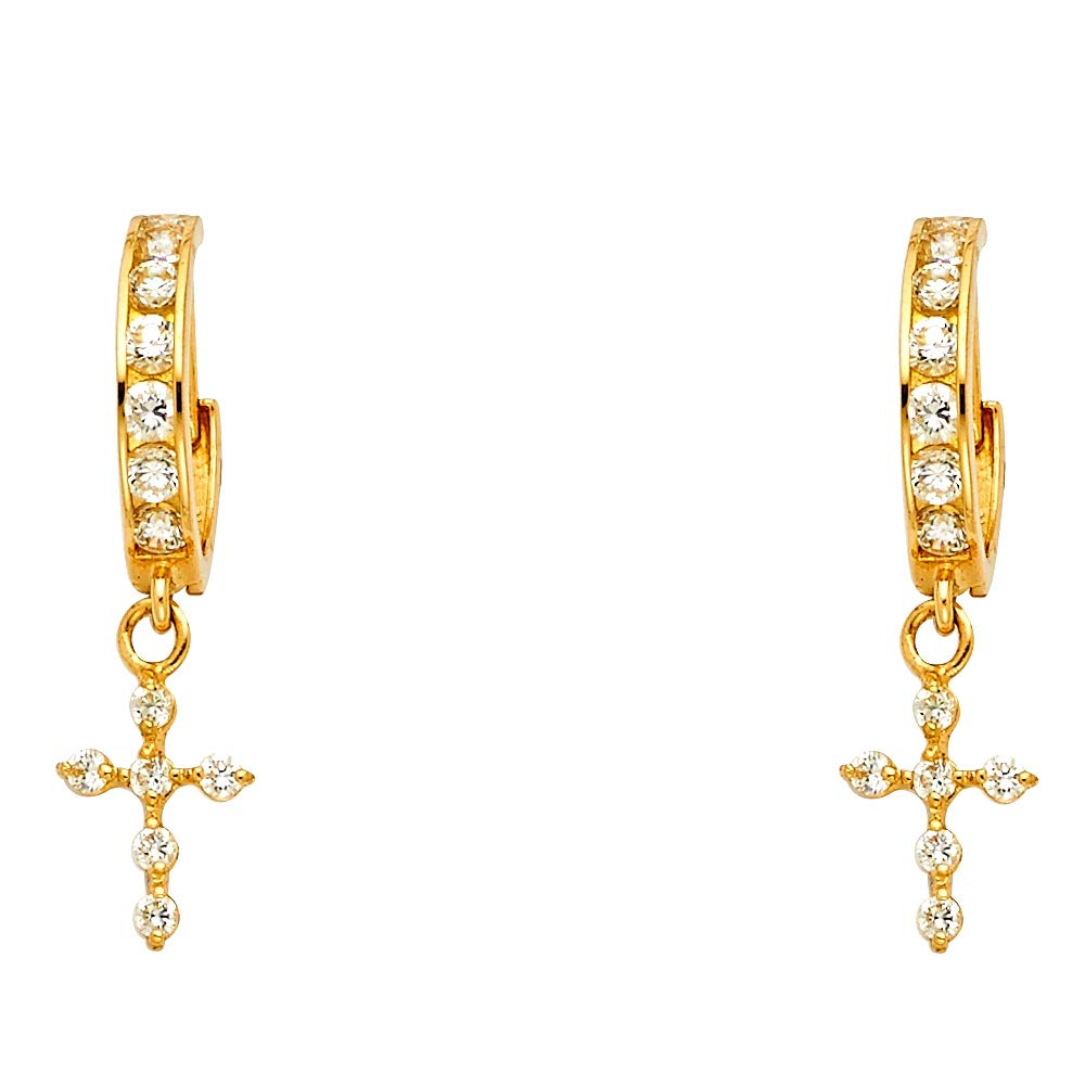 14K Yellow Gold CZ Cubic Zirconia Simulated Diamond Dangle Hugging Earrings 7x30mm - Elegant Jewelry Gifts for Women, Perfect for Weddings, Anniversaries & Special Occasions