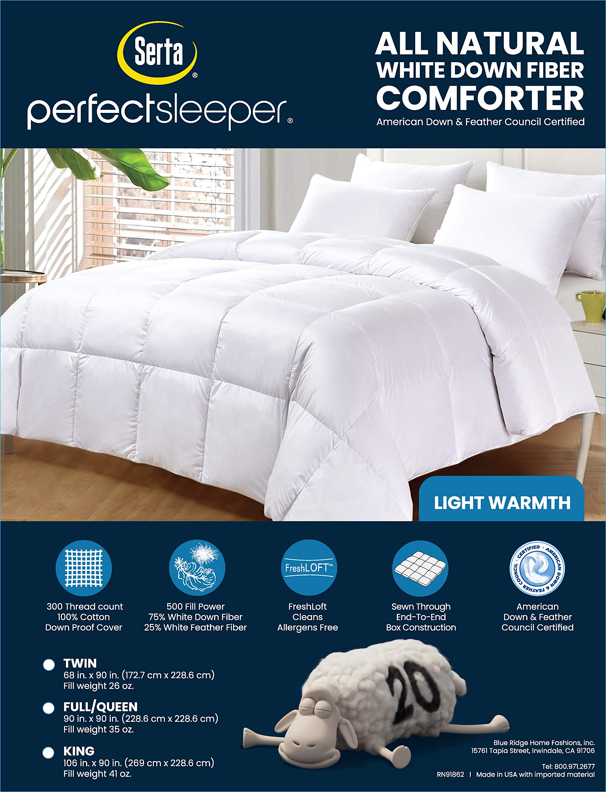 Serta King Size Down Alternative Comforter - Lightweight Duvet Insert with 500 Fill Power, 100% Cotton 300 Thread Count Shell, Fluffy Luxury Bedding with Corner Tabs (106x90 Inches, White) - Perfect for All-Season Comfort in Master Bedrooms & Guest Rooms