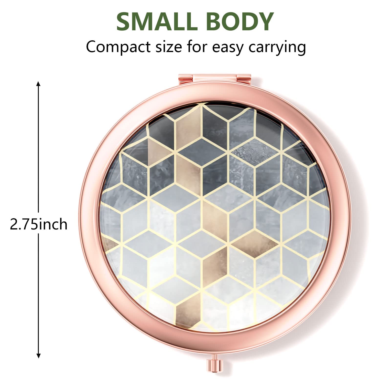 Nipichsha Compact Travel Mirror 2X/1X Magnification - Rose Gold for Makeup On-The-Go