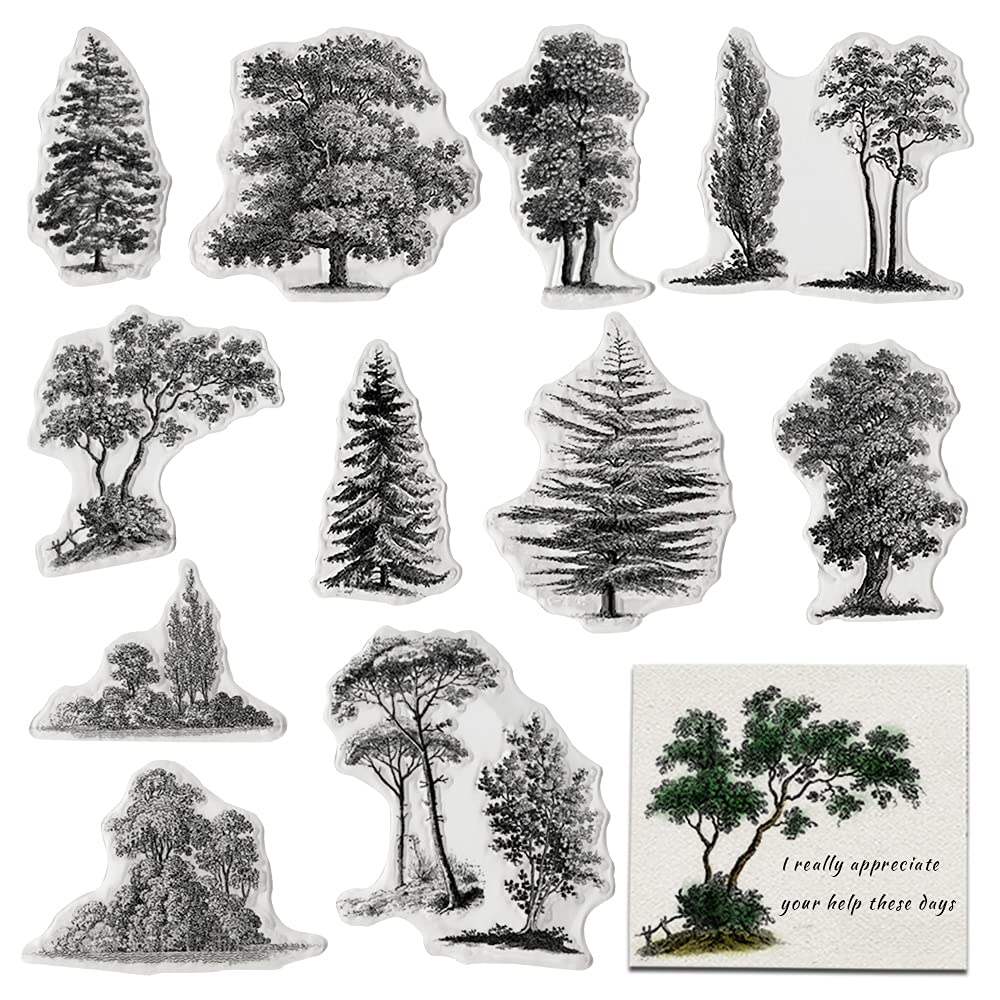 Nature Woods Trees Clear Stamps for Card Making & Scrapbooking | Forest Transparent Rubber Stamps for DIY Photo Albums, Journals & Crafting Supplies | Perfect for Greeting Cards, Wedding Invitations & Memory Books