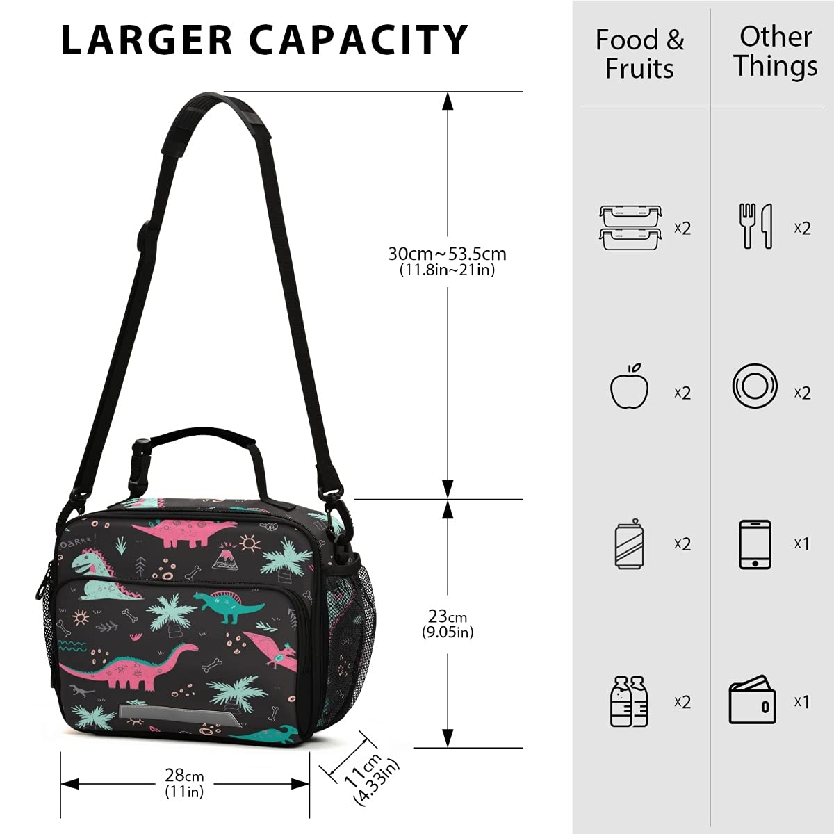 OREZI Vector Dinosaur Reusable Lunch Bags for Kids - Insulated Lunch Tote for School, Work & Picnic | Durable Lunch Box Container for Boys & Girls | Perfect for Daily Use, Outdoor Activities & Meal Prep