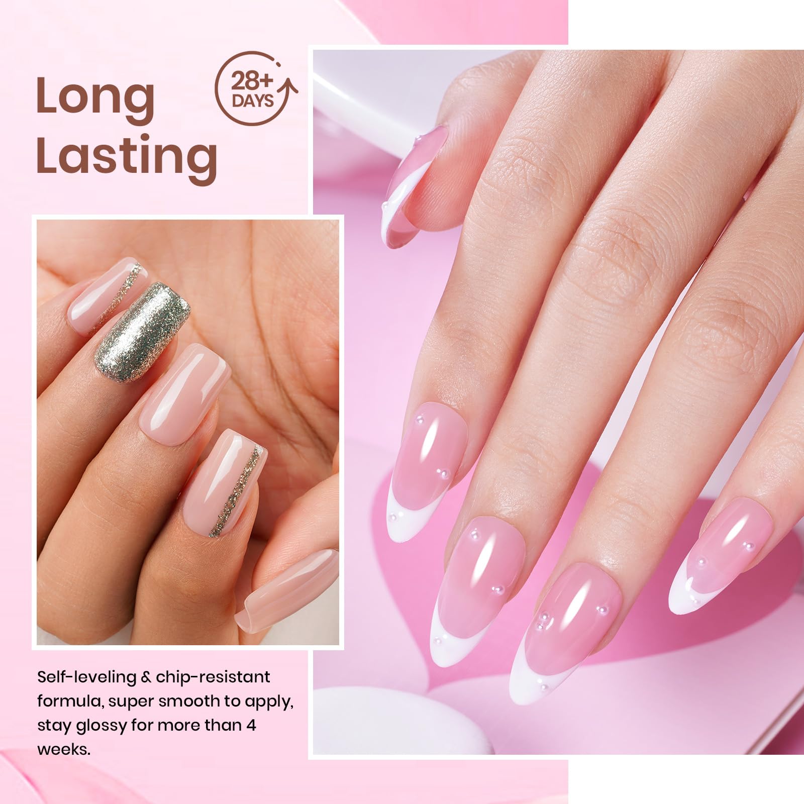 Beetles Jelly Gel Nail Polish Set - 6 Colors Milky White Nude Pink Sheer Brown Soak Off UV Gel Polish Kit | Translucent French Manicure Effect, Nail Concealer | Perfect for Home Salon, DIY Nail Art, Gift for Women | Monochrome Collection