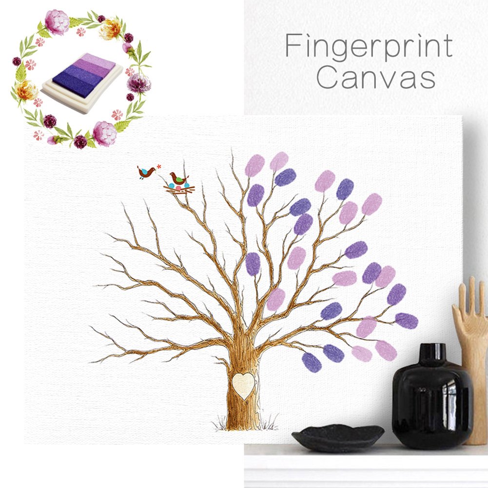 Heaven2017 Wedding Guest Book Alternative - DIY Fingerprint Tree Painting Signature Canvas for Wedding, Anniversary & Bridal Shower Keepsake