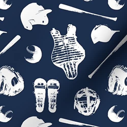 Baseball Navy Blue Sports Fabric by The Yard - Soft Minky Material for Baby Blankets, Quilt Backing & Boys' Game Room Decor - Perfect for Sewing Projects & Plush Crafts