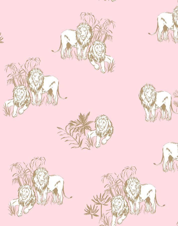 Foliage Lions Wallpaper by Tea Collection in Ballet Slipper Pink - Perfect for Nursery, Kids Room & Boho Home Decor