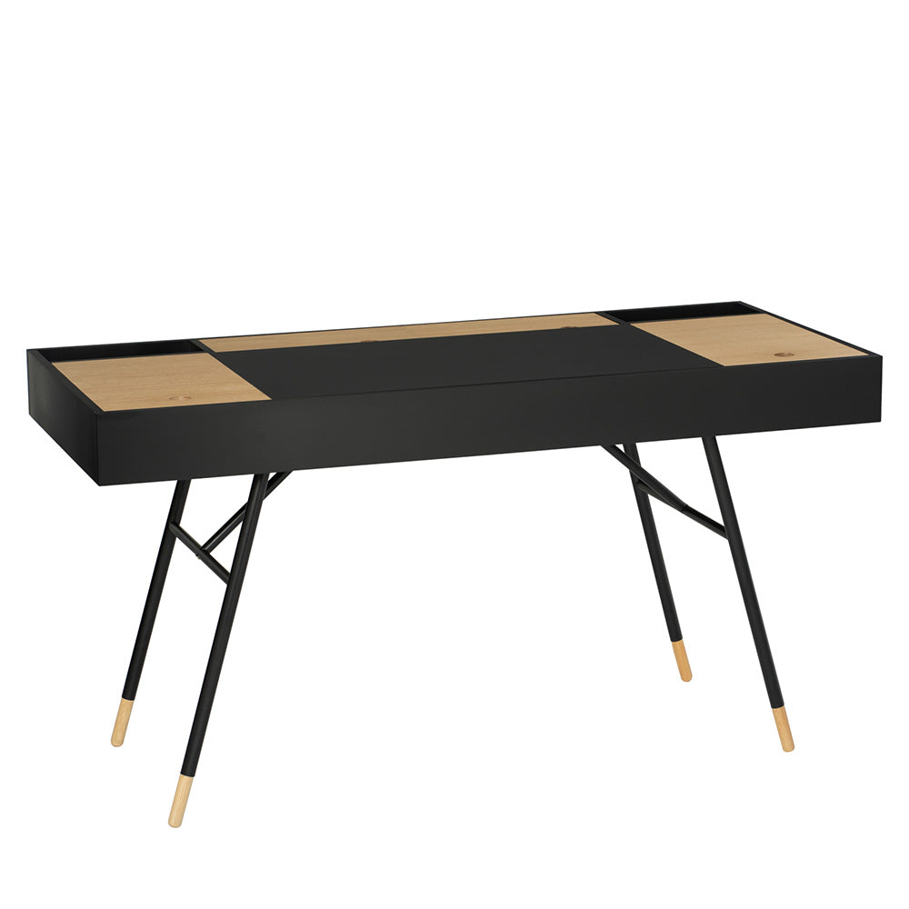 MORSE 140cm Study Desk - Black & Oak Finish, Modern Home Office Desk for Students & Professionals, Perfect for Small Spaces & Dorm Rooms