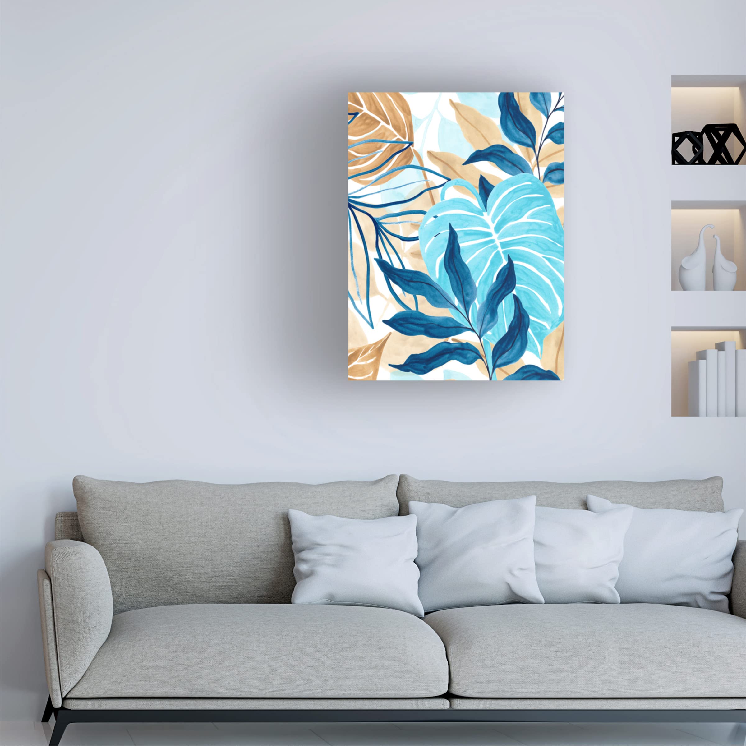 Trademark Fine Art 'Blue Jungle I' Canvas Art by June Erica Vess - Modern Tropical Wall Decor for Living Room, Bedroom & Office