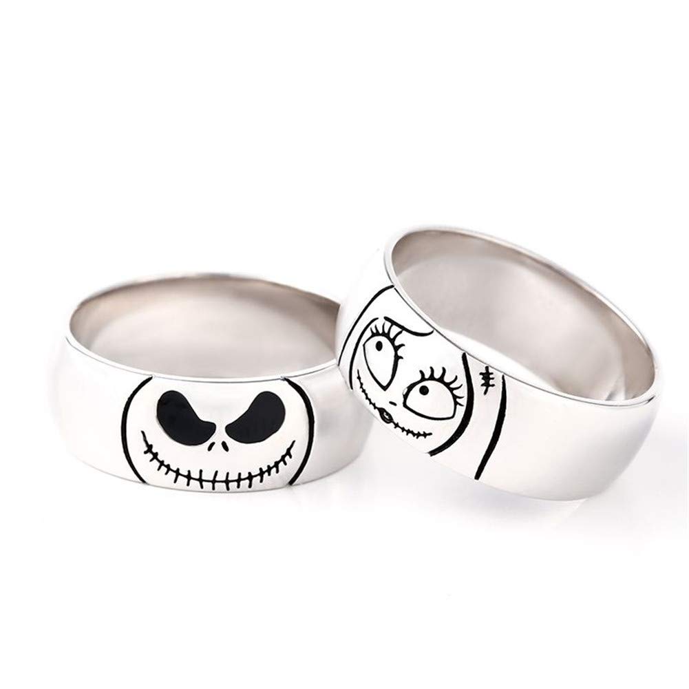 Jeulia 925 Sterling Silver Jack Skellington & Sally Halloween Couple Rings Set for Women & Men - Anniversary Promise Bands, Matching Love Jewelry Gift with Box - Perfect for Halloween, Cosplay, Couples Gifts & Romantic Occasions