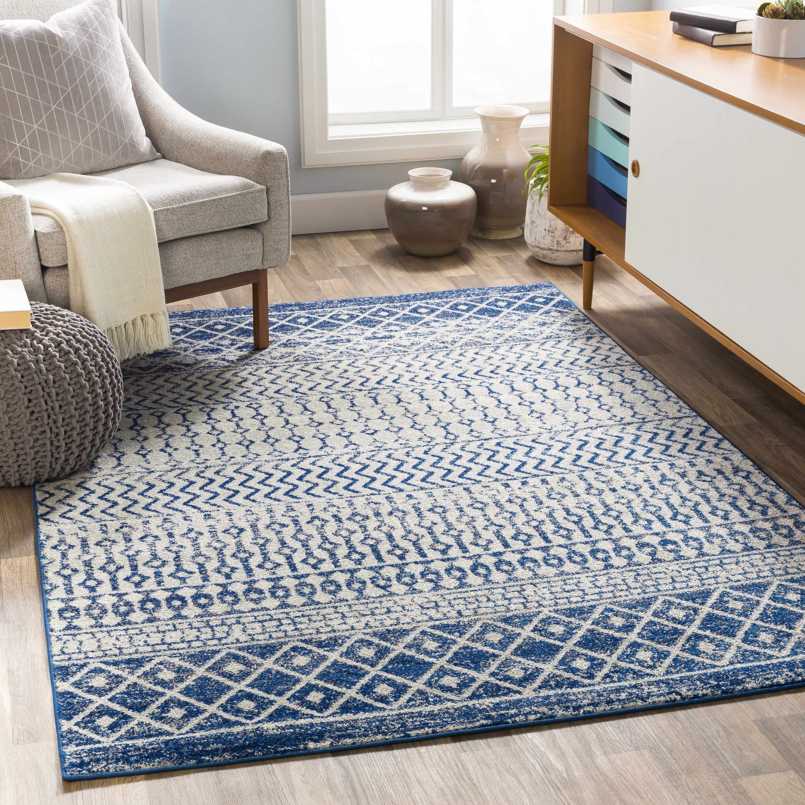Bohemian Area Rug 2' x 3' - Gray Blue White Handmade Living Room Bedroom Rug - Perfect for Boho Chic Decor & Cozy Home Accent