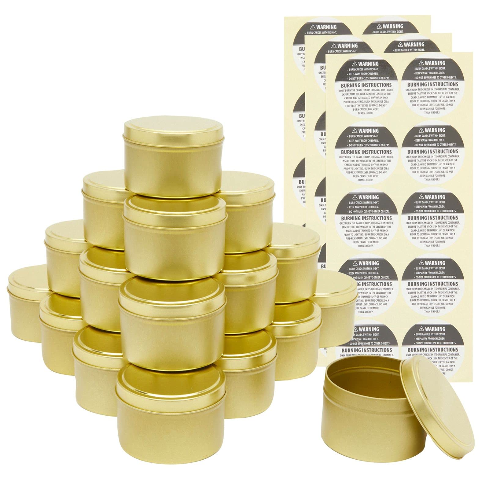 8 oz Gold Tin Jars with Lids for Candle Making - 24 Pack Airtight Containers with Labels | Perfect for DIY Candles, Wedding Favors & Home Decor