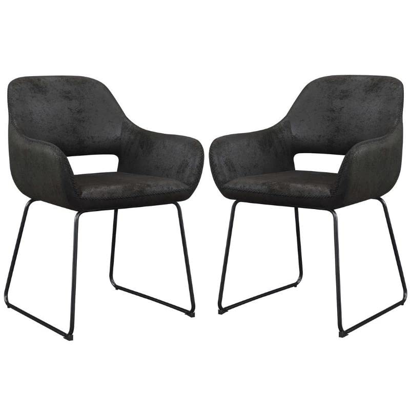 Home Square Samantha Furniture Accent Chair Set of 2 - Antique Black Upholstered Living Room Chairs for Home Decor, Lounge & Reading Nook