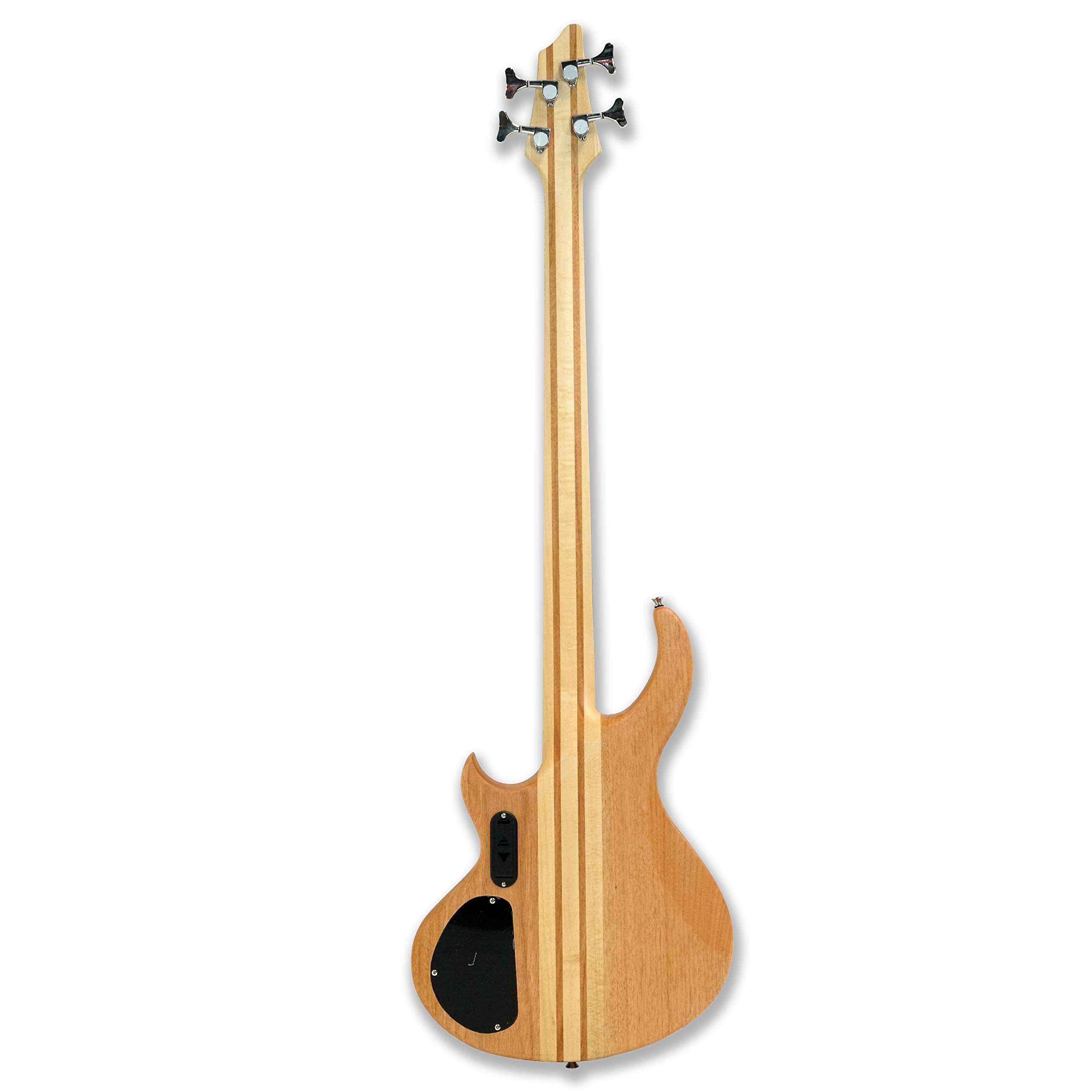 4 String Fretless Electric Bass Guitar - Millettia Laurentii & Okoume Body with Maple Neck - Perfect for Jazz, Blues & Studio Recording