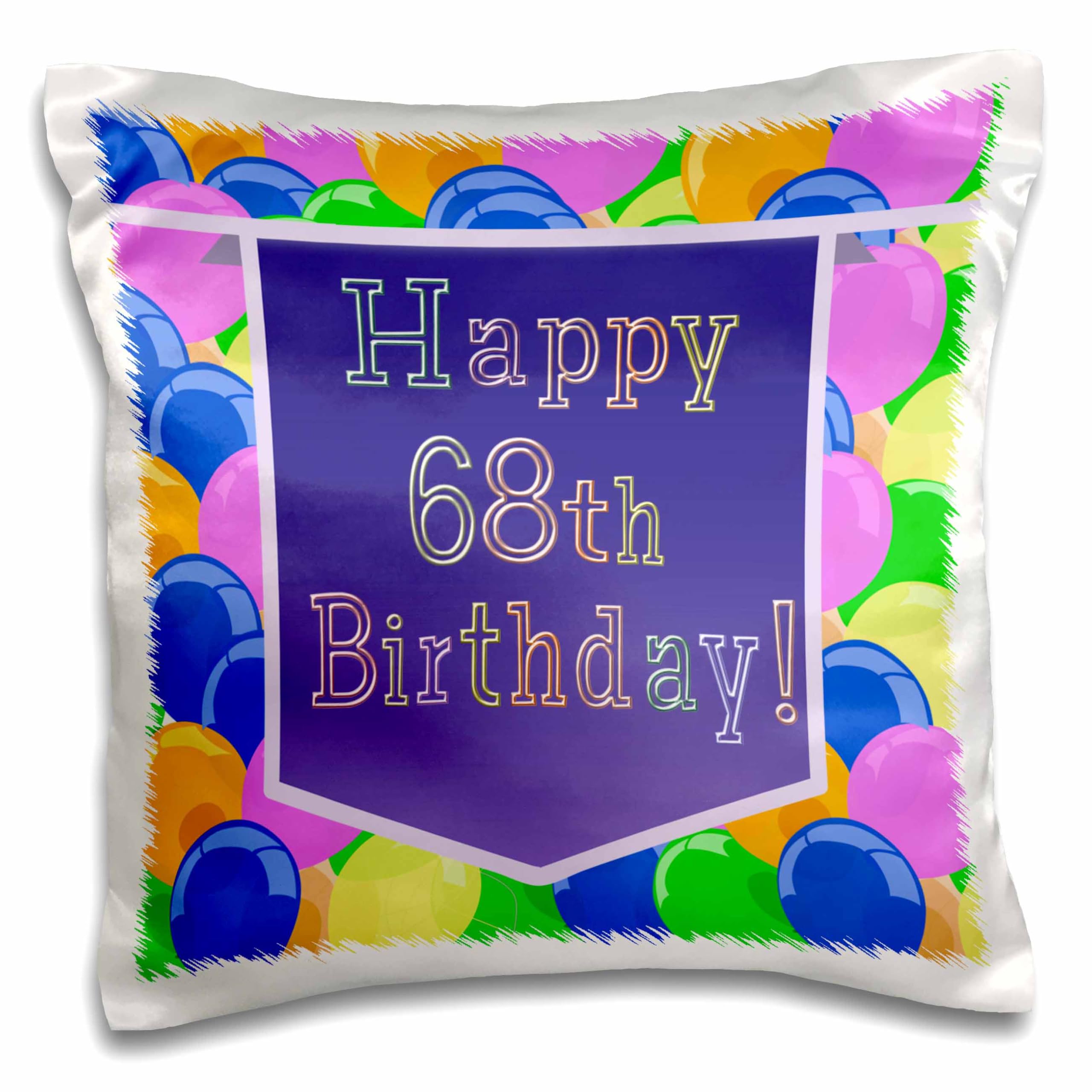3D Rose Balloons with Purple Banner Happy 68th Birthday Pillow Case - 16