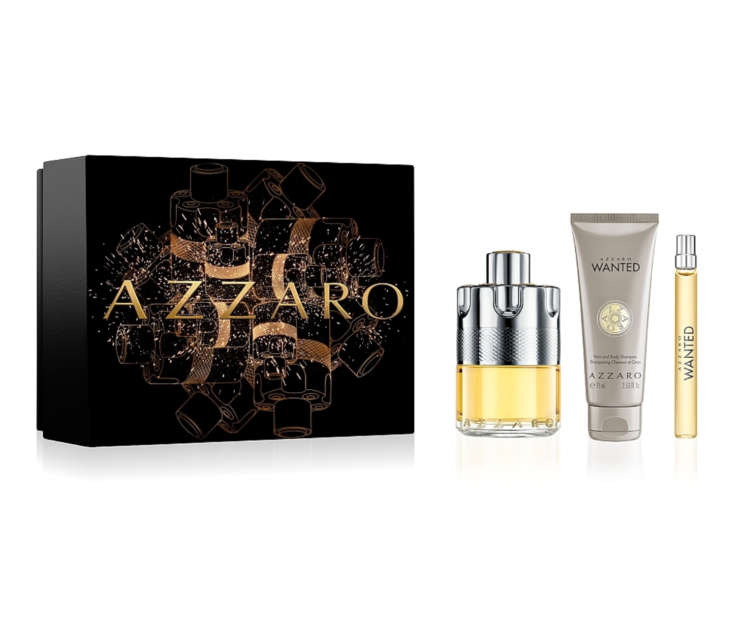 Azzaro The Most Wanted Perfume Gift Set for Men - 100ML EDP Spray + 75ML Hair & Body Shampoo + 10ML Travel Size - Luxury Cologne Set for Gifts, Date Night & Special Occasions