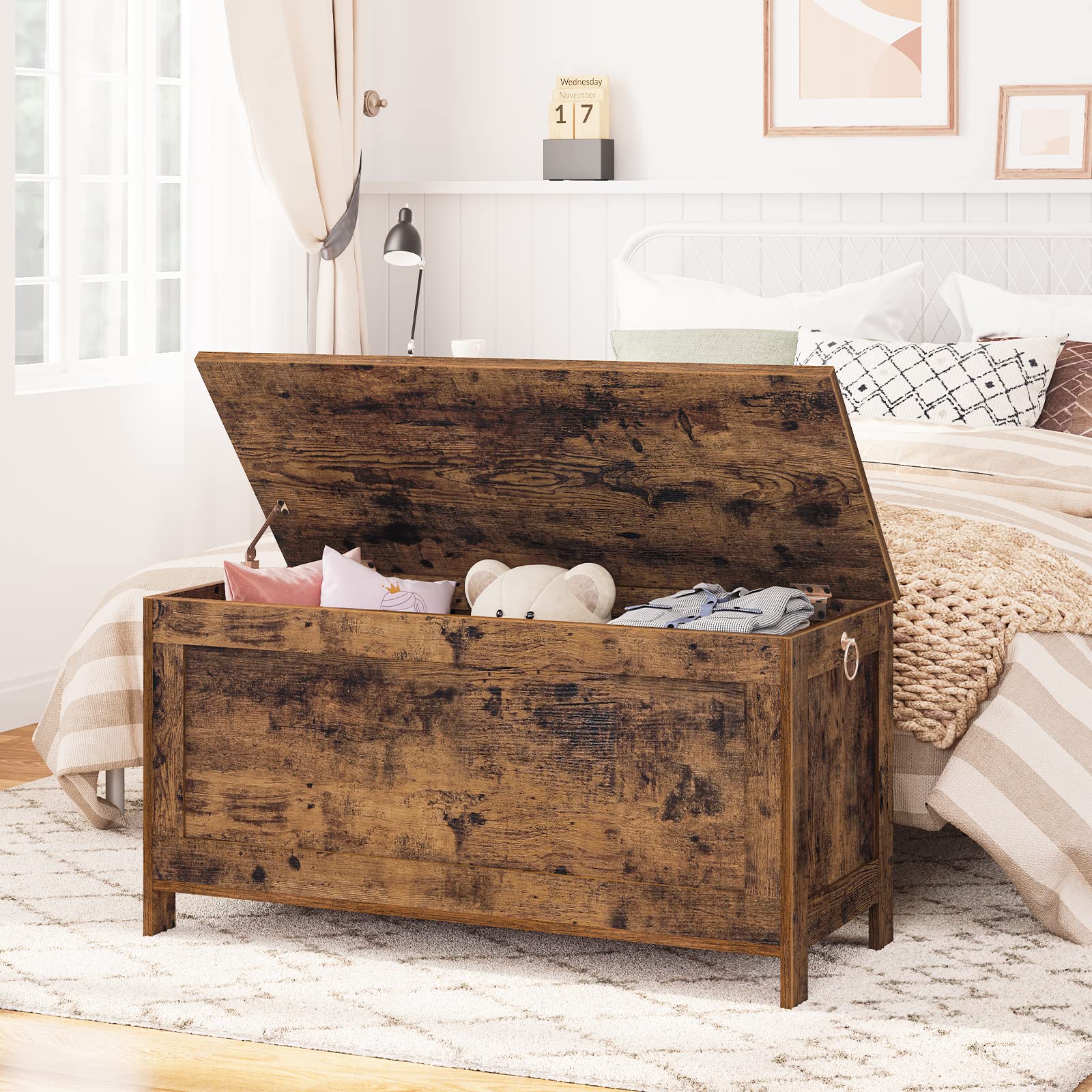 HOOBRO Wooden Storage Chest - Retro Toy Box Organizer with Safety Hinge, Multi-Purpose Storage Box for Kids Room, Living Room & Nursery (BF75CW01G1-BF100CW01)