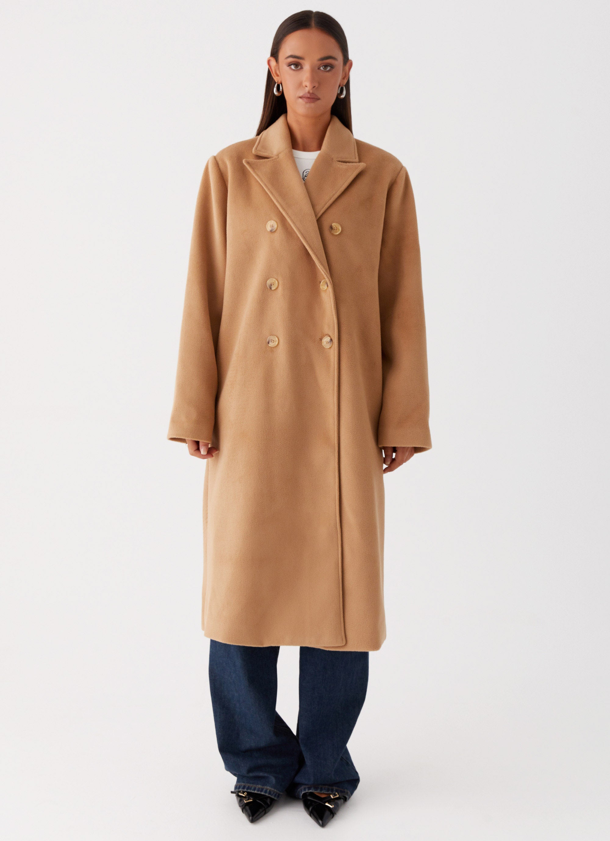 Gianni Double Breasted Wool Coat for Women - Classic Tan Trench Coat with Belt, Winter Warm Long Overcoat | Perfect for Office, Dating & Formal Occasions