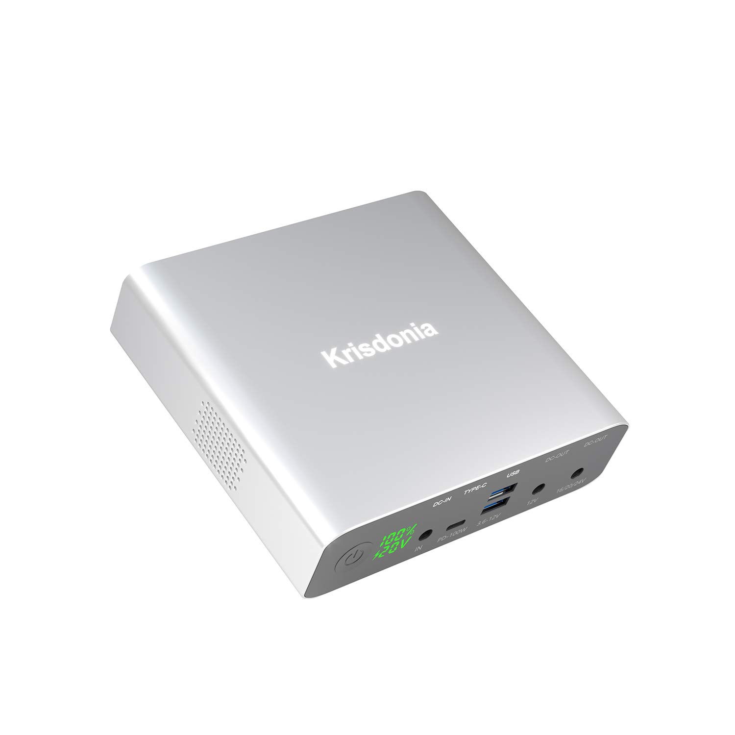 Krisdonia 32000mAh 100W PD USB C Portable Charger - High Capacity Power Bank for Laptop, iPad Pro, Projector - Fast Charging with 1x USB-C (60W Input/100W Output), 2x DC (Up to 24V) & 2x QC3.0 USB-A Ports | Perfect for Travel, Camping & Remote Work