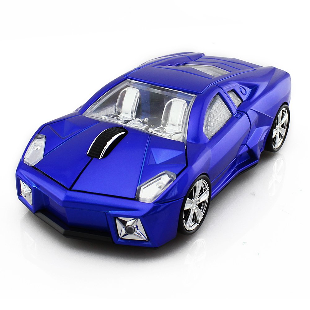 Wireless 2.4G USB Optical Gaming Mouse for Laptop & Desktop - Ergonomic Sports Car Design Computer Mouse (Blue) | Perfect for Gaming, Office Work & Travel Use