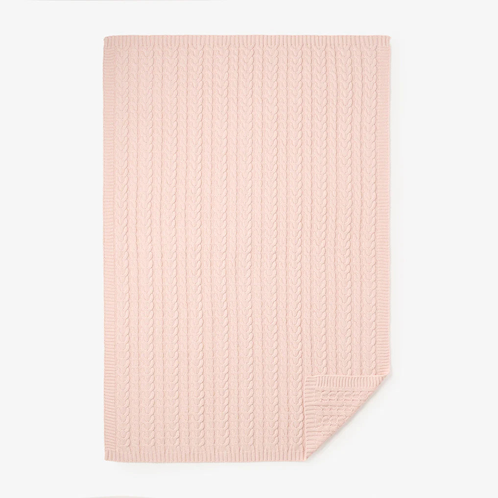 Soft Blush Horseshoe Cable Knit Baby Blanket - Cozy & Warm for Newborns, Nursery, and Gift Giving