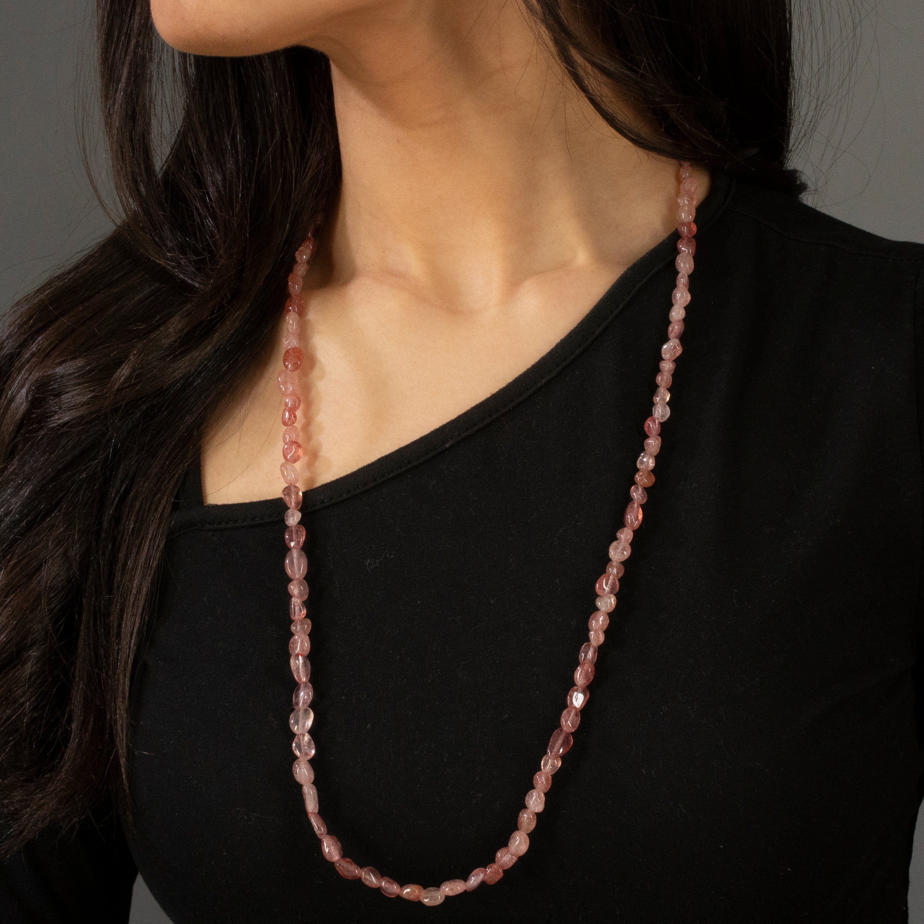 8mm Strawberry Quartz Beaded Necklace & Multi-Wrap Bracelet Set - Elegant Gemstone Jewelry for Women, Gift for Her, Boho Style Accessories for Everyday Wear and Special Occasions