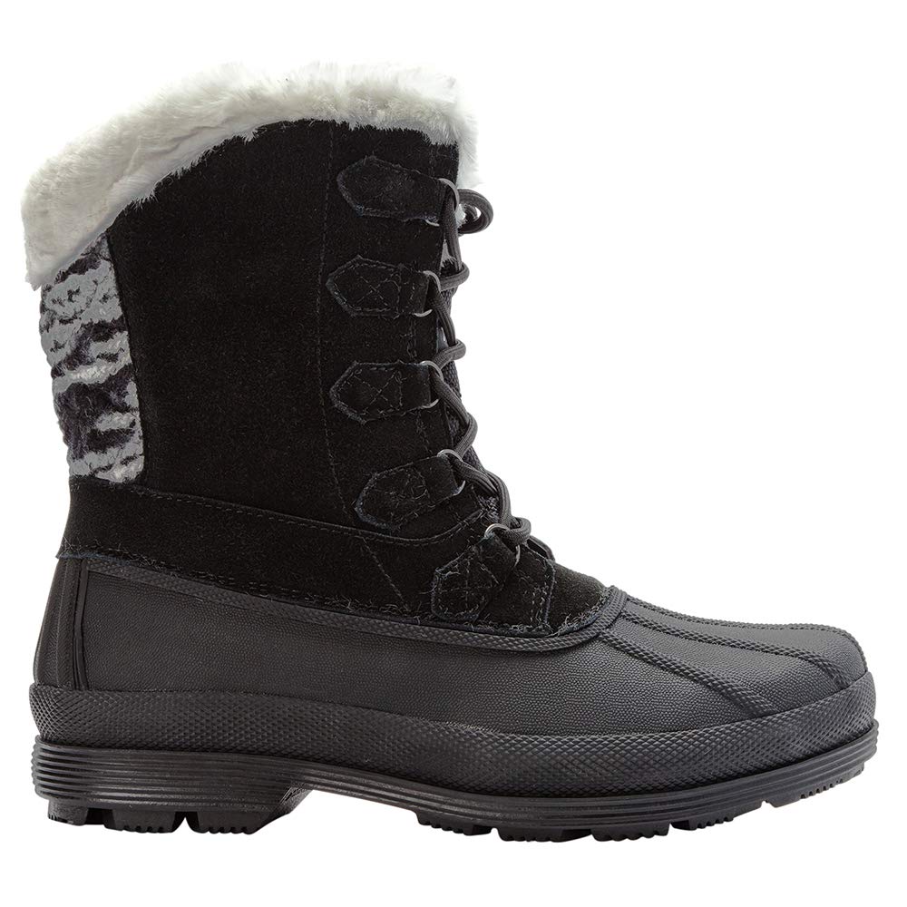 Propet Women's Lumi Tall Lace Duck Casual Boots - Waterproof Mid Calf Winter Boots for Women, Black | Comfortable Slip-Resistant Shoes for Walking, Hiking & Outdoor Activities