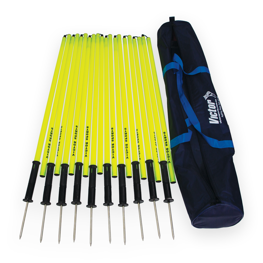 Victor Agility Pole Set of 10 with Carry Bag - Professional Dog Training Equipment for Agility Courses, Backyard Obstacle Training & Canine Fitness