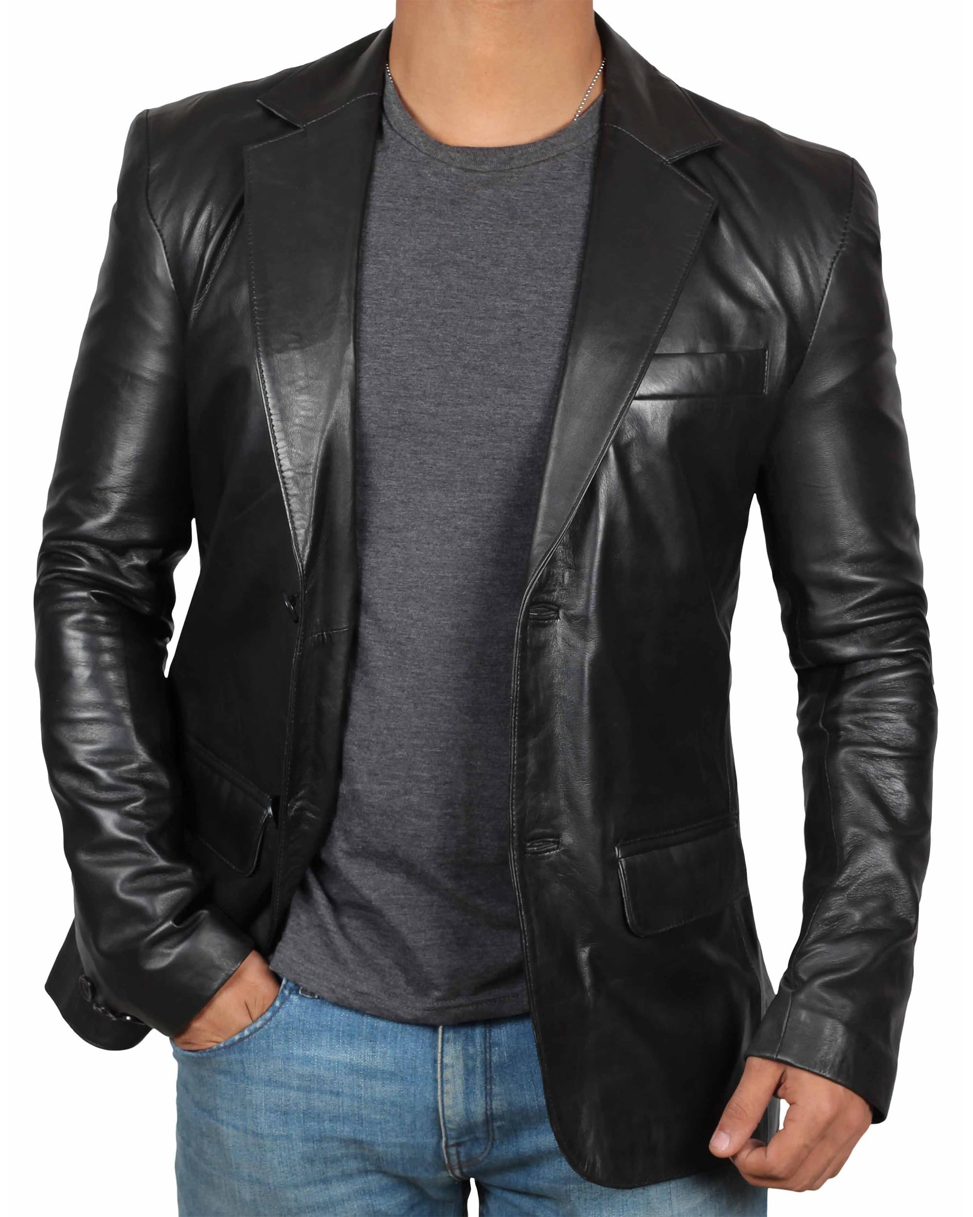 Genuine Lambskin Leather Blazer for Men - Premium Black & Brown Real Leather Jacket Coats | Stylish Casual Wear for Office, Night Out & Everyday Fashion