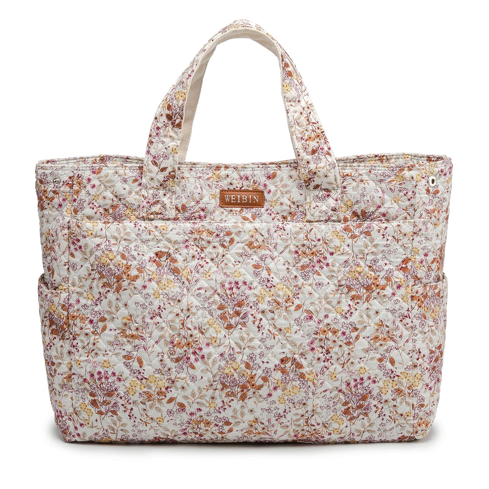 WEIBIN Large Tote Bag for Women - Floral Quilted Cotton Handbag with 7 Pockets | Perfect for Picnic, Shopping, Travel, Beach, Gym & Daily Use