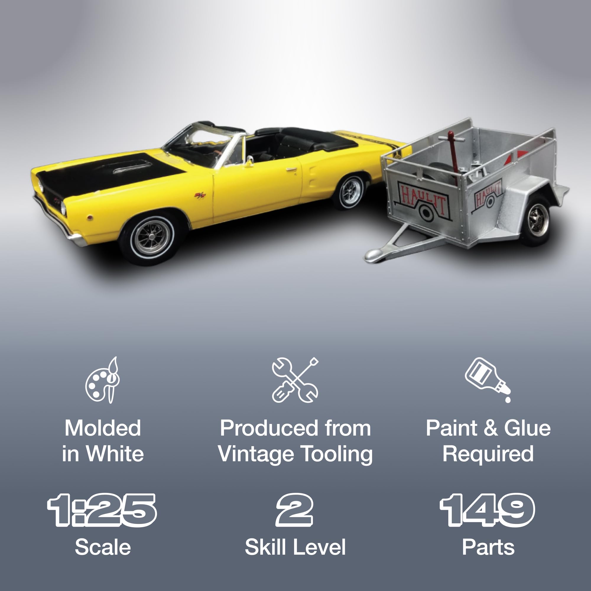 1968 Dodge Coronet Convertible with Trailer 1:25 Scale Model Kit - MPC Classic Car Model for Collectors & Hobbyists - Perfect for Display, Gifts & DIY Projects