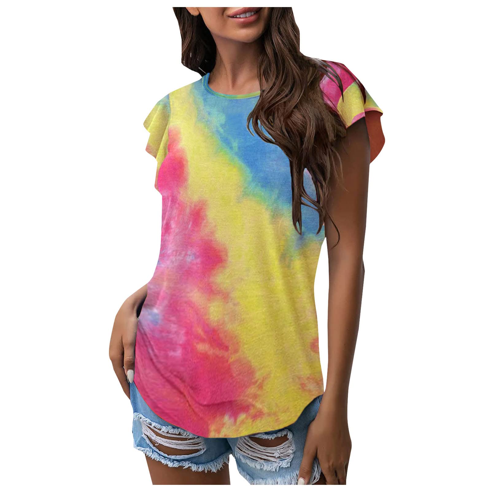Women's Summer Tops - Gradient Printed Round Neck Short Sleeve Casual T-Shirt | Vacation & Beach Wear | Perfect for Travel, Outings & Daily Comfort