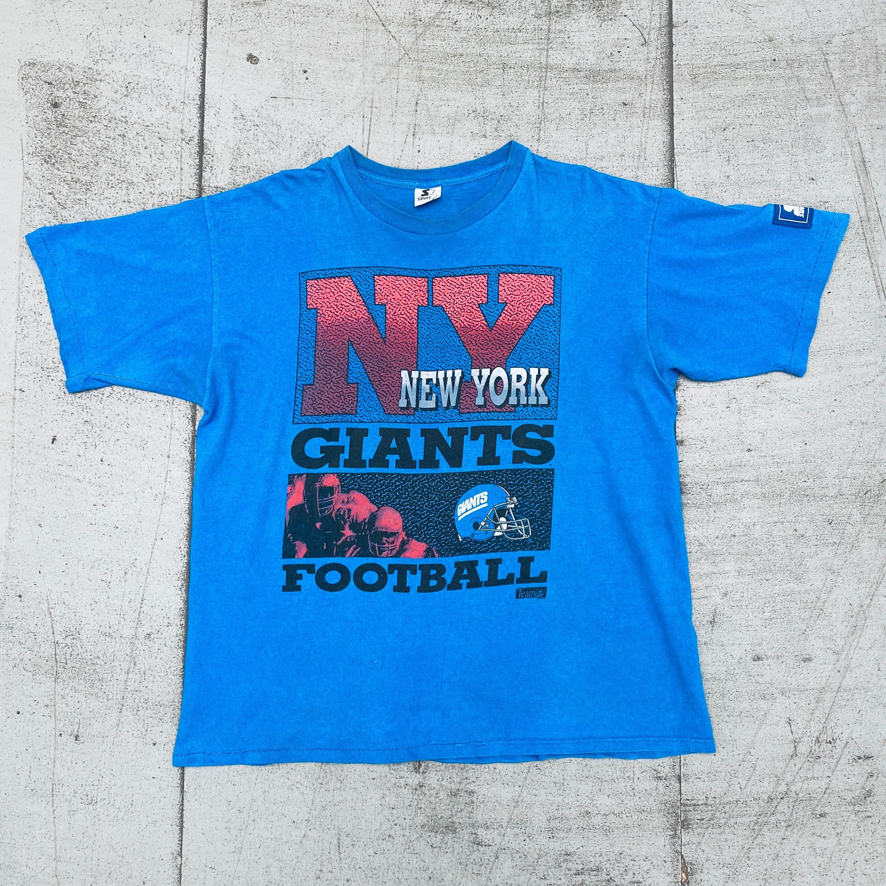 New York Giants 1990s Vintage Graphic Spellout Starter Tee - Large/XL - Retro NFL Football Fan Apparel for Game Day & Casual Wear